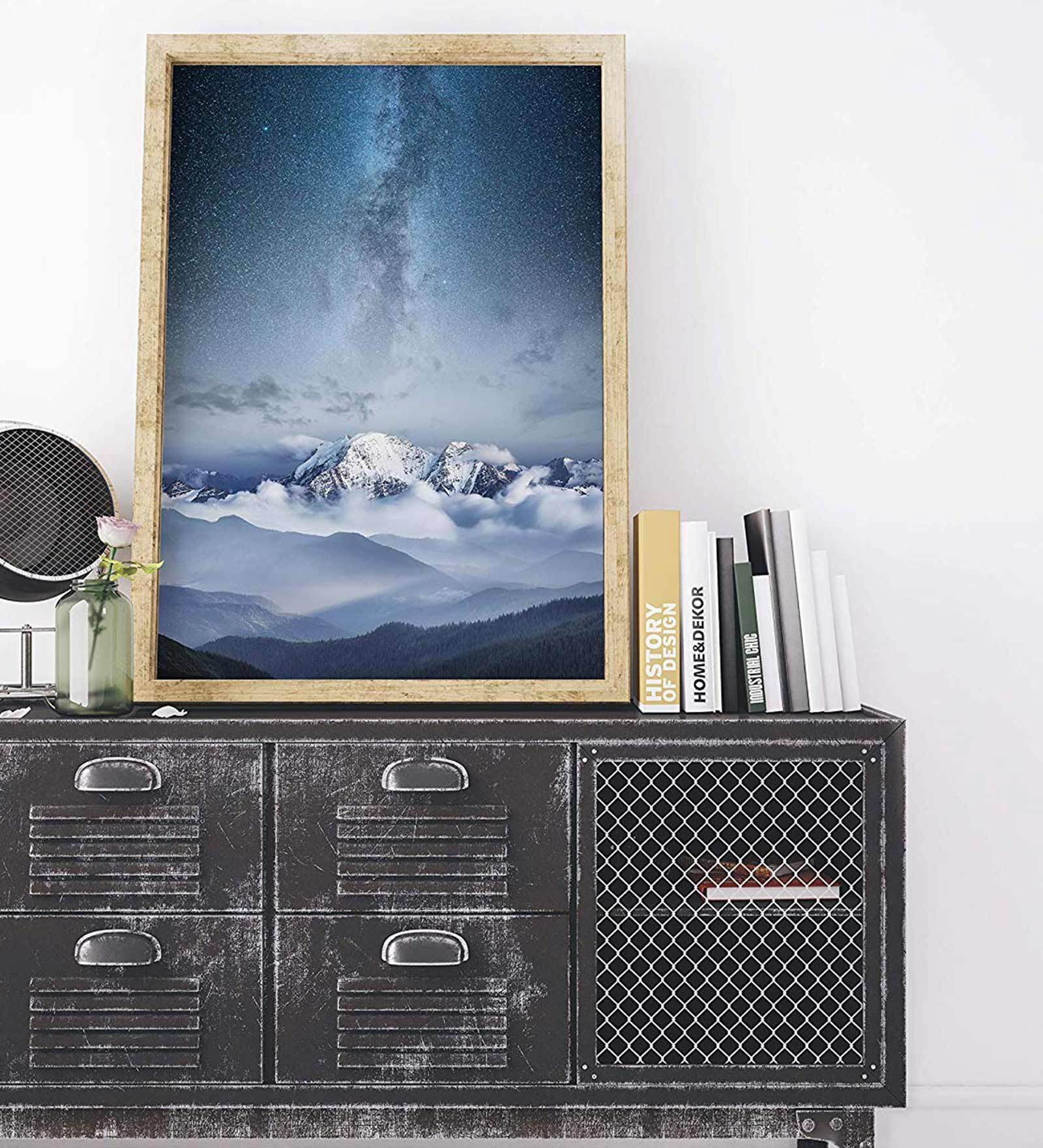 Blue Cotton Canvas Amazing Mountain Landscape Art Print