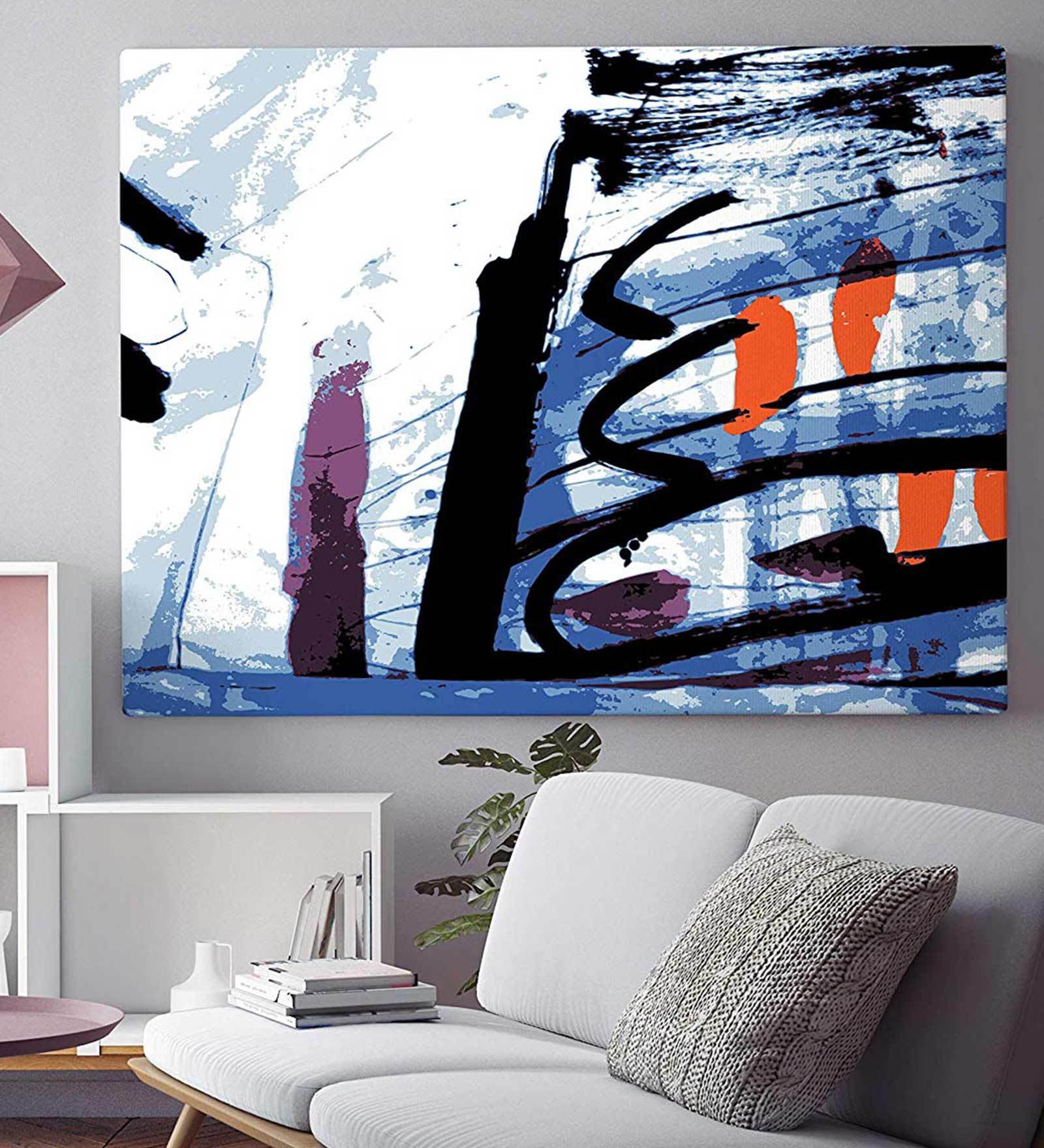 Blue Cotton Canvas Modern Watercolor Surface Art Print