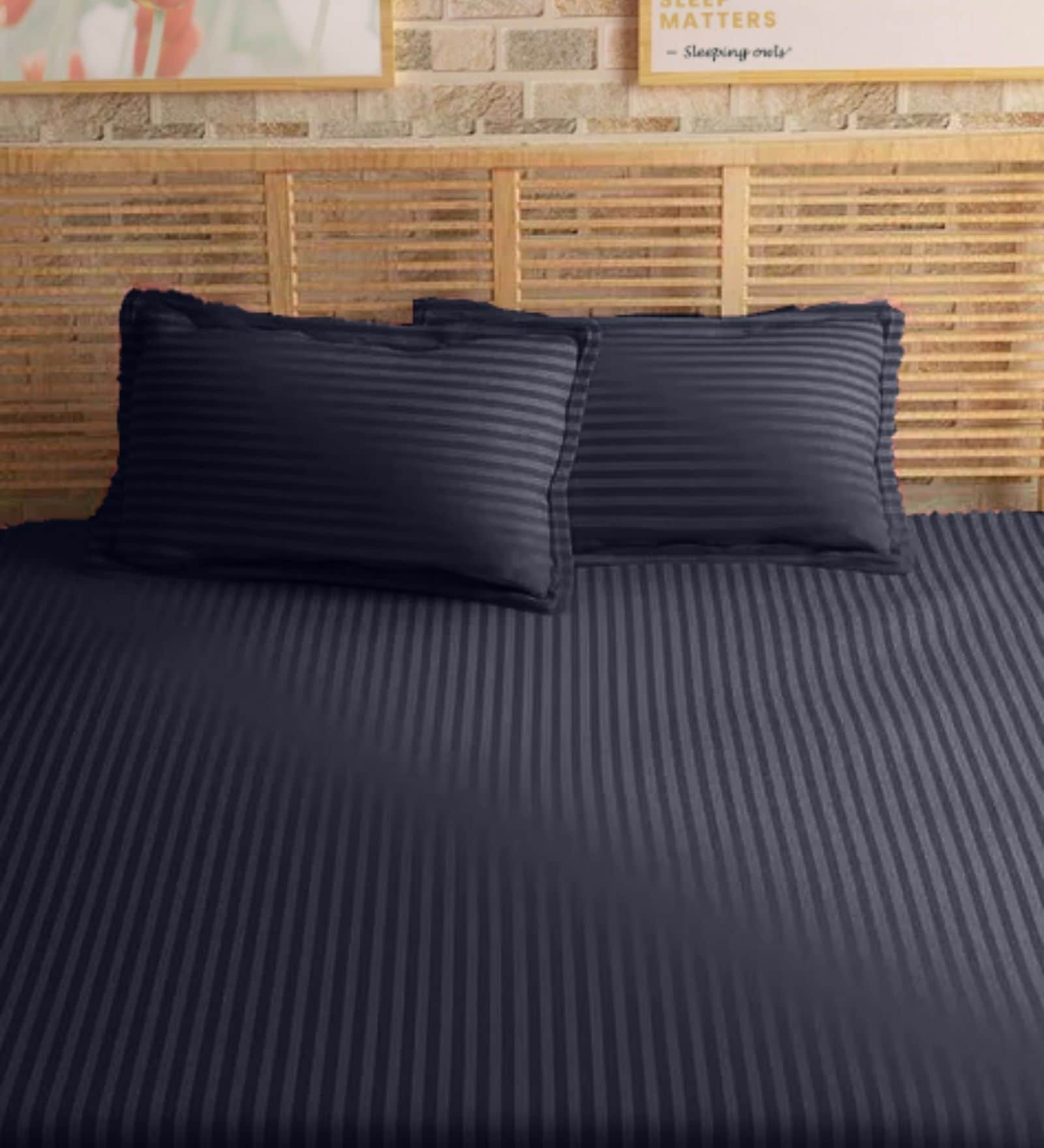 Blue Cotton 210TC Striped Set of 2 Pillow Covers