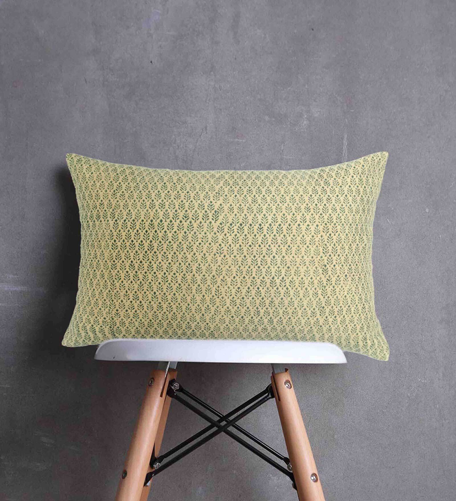 Green Textured Cotton 20 x 14 Inches Cushion Cover