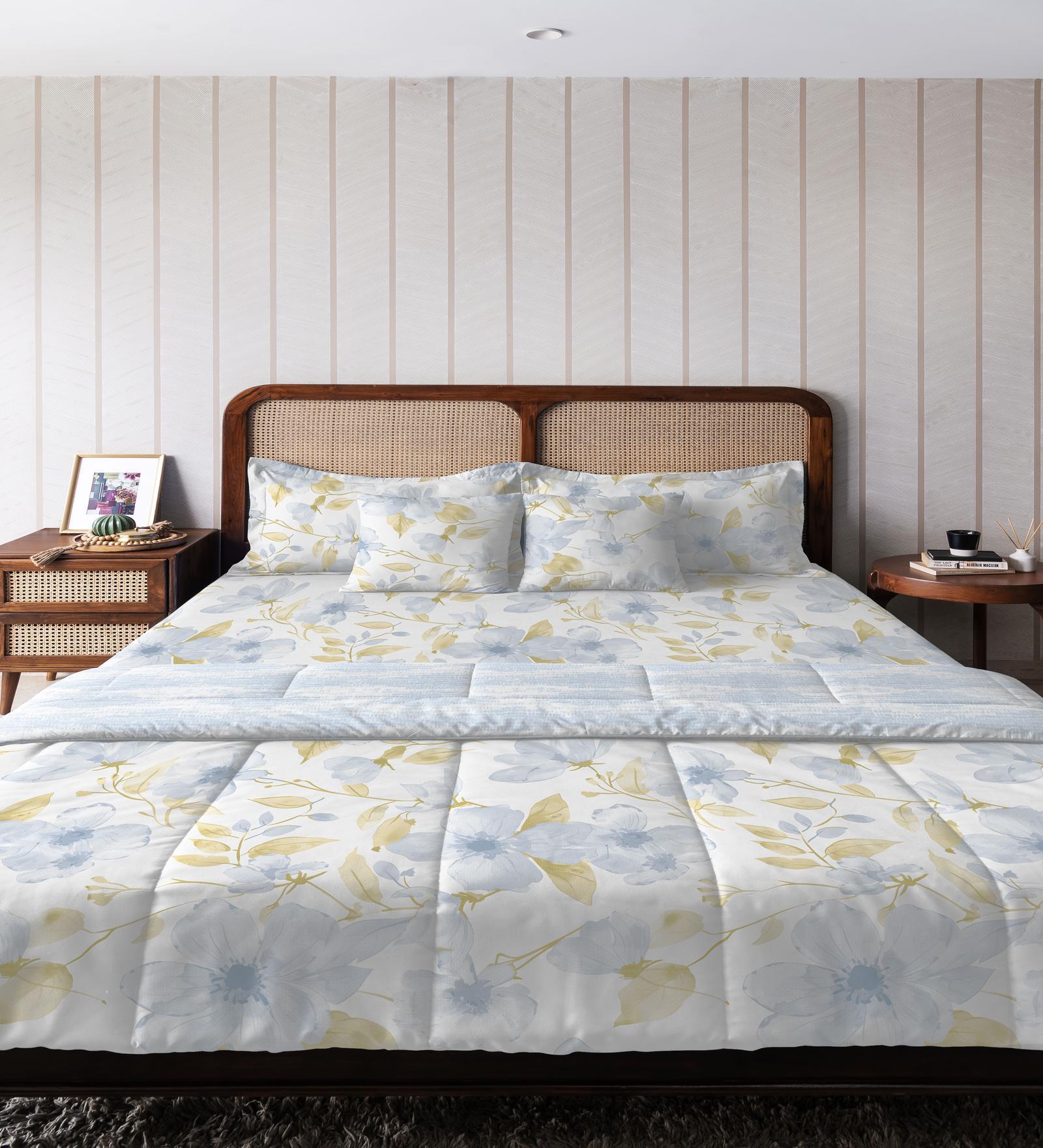 Blue Cotton Floral 150 GSM Double Bed Comforter