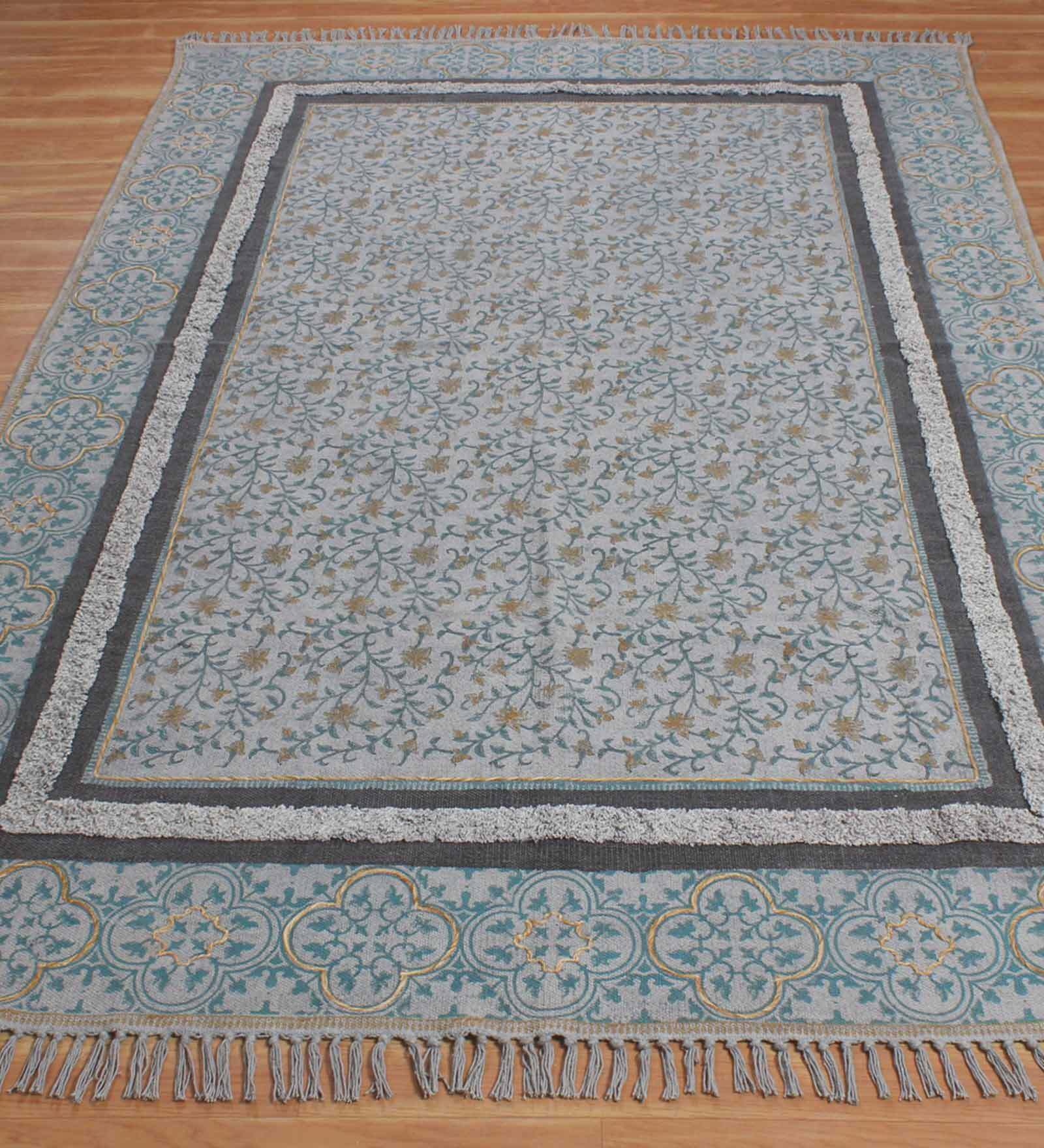 Blue Cotton Persian 3x2 Hand Woven Dhurrie