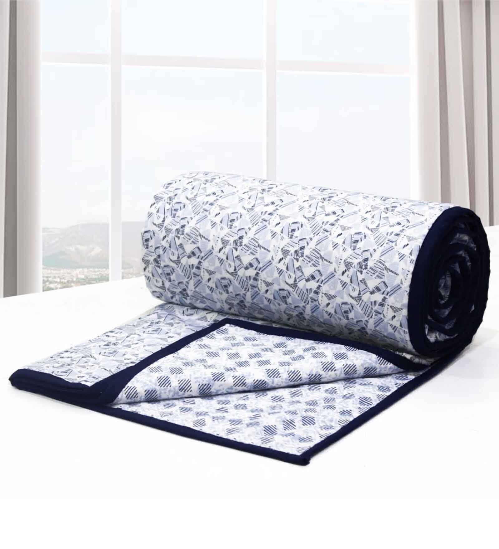 Blue Cotton Geometric 144 TC Single Dohar