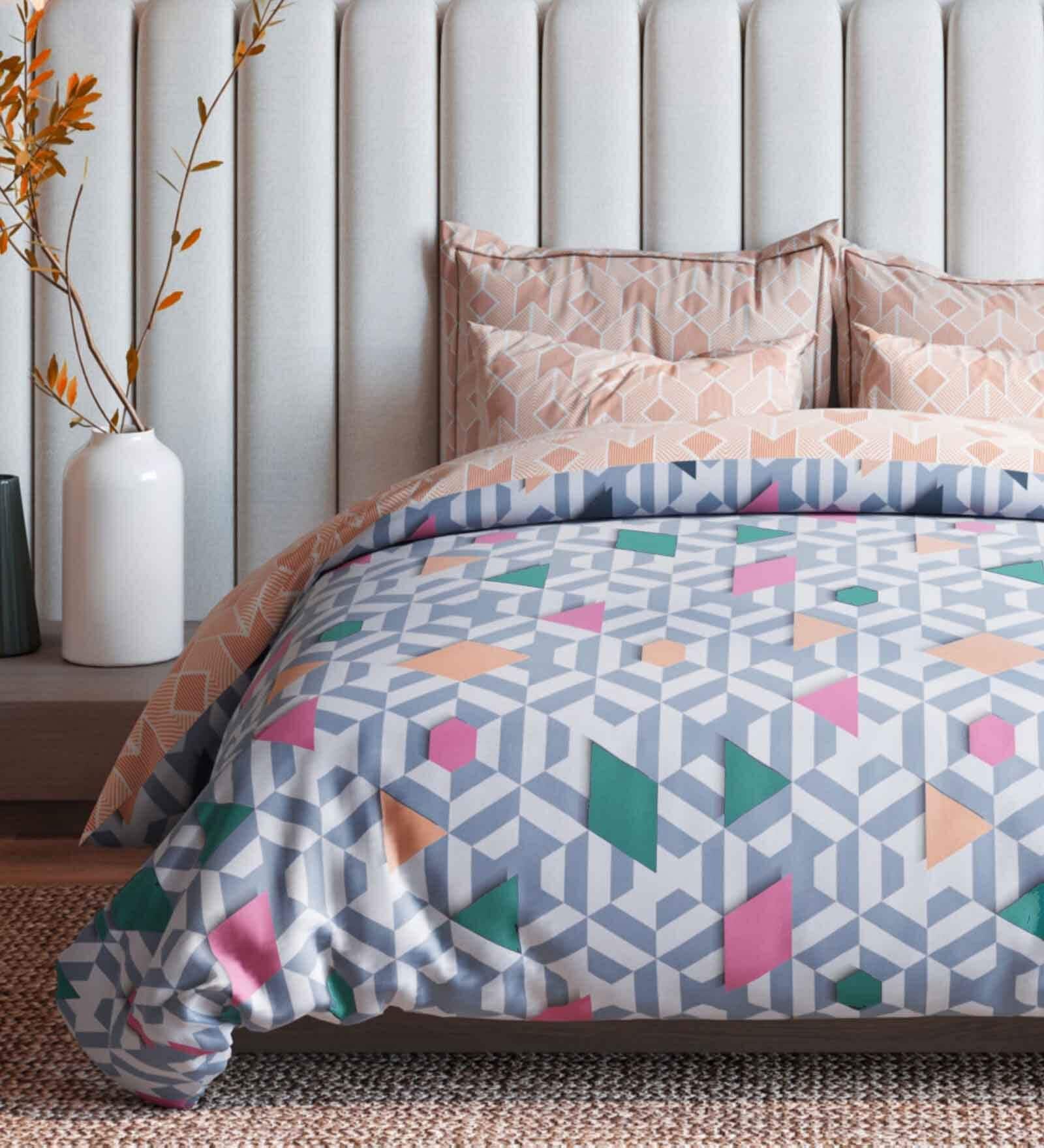 Blue Cotton Blend Geometric 150 GSM  Single Comforter