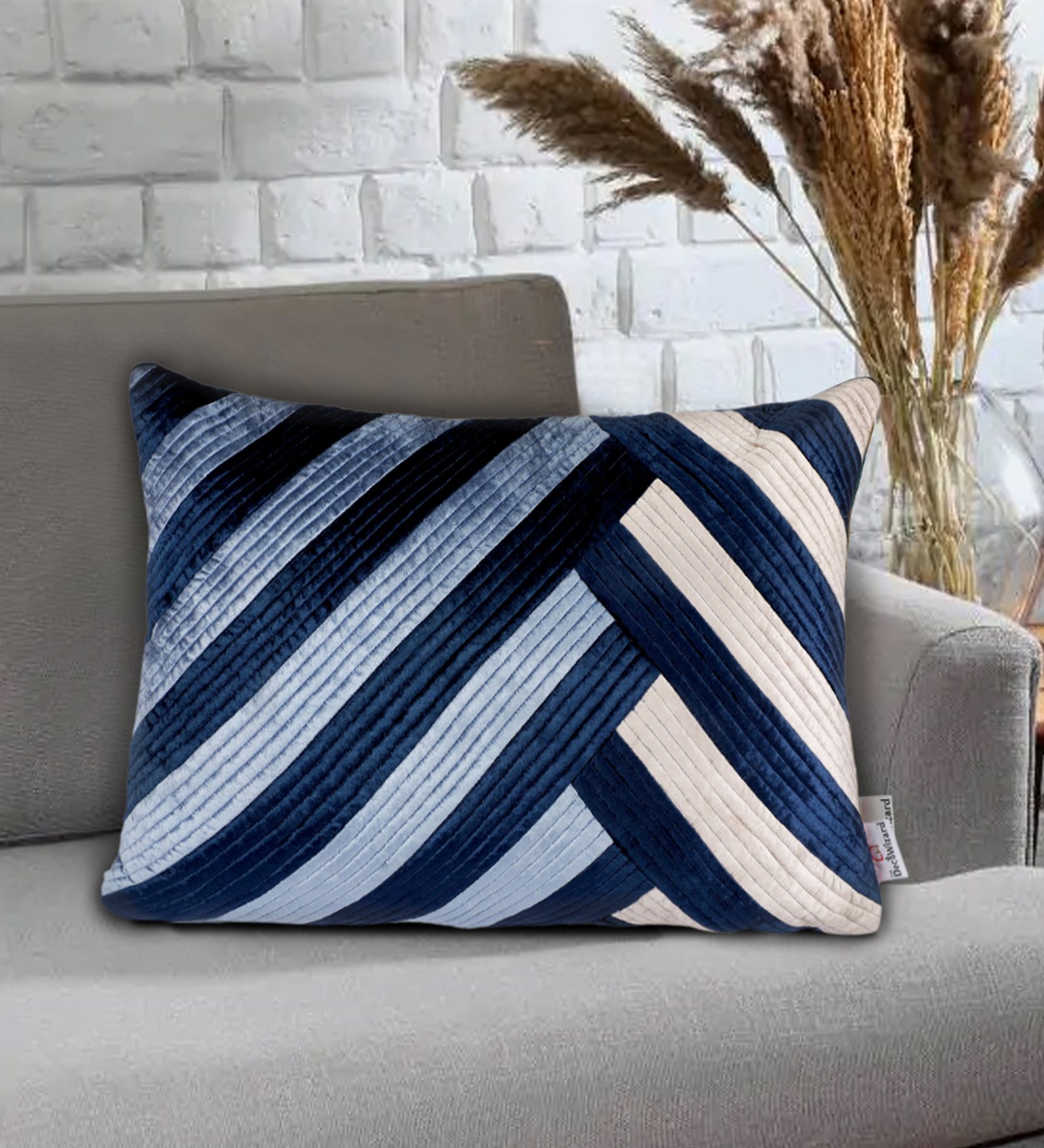 Blue Cotton Geometric 20x14 inches Cushion Cover