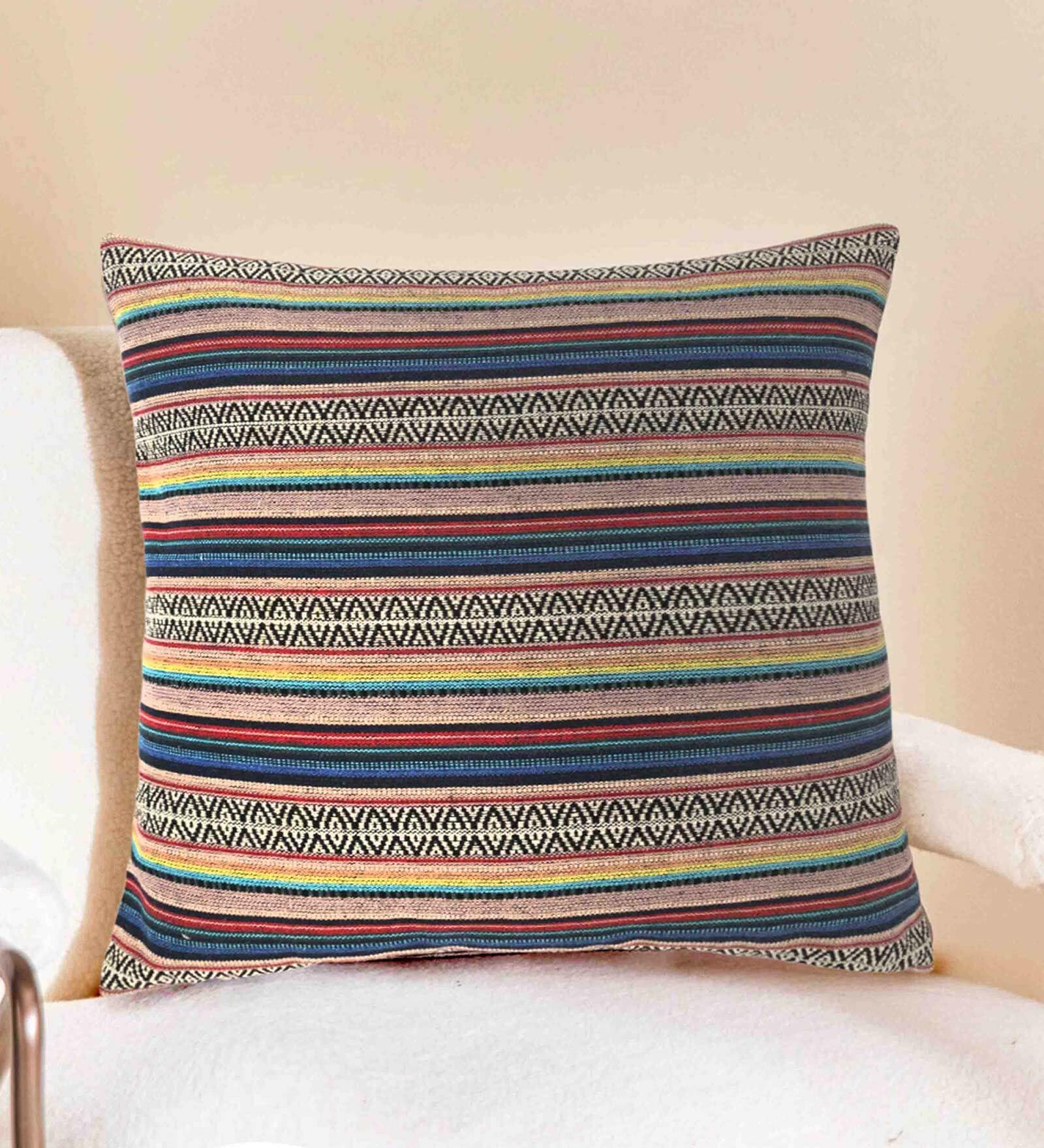 Multicolor Woven Cotton 20 x 20 Inches Cushion Cover