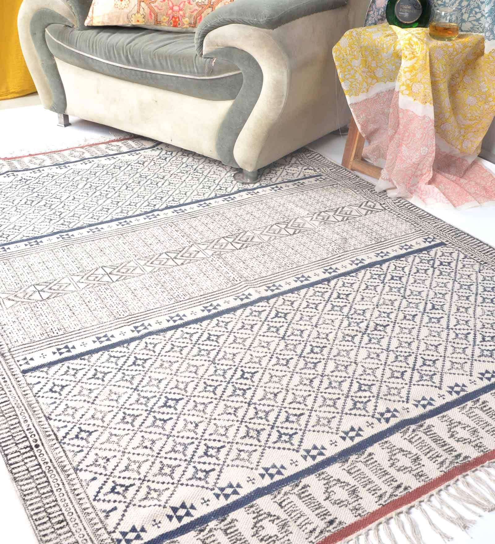 Blue Cotton Hand Woven 5 x 3 Feet Dhurrie