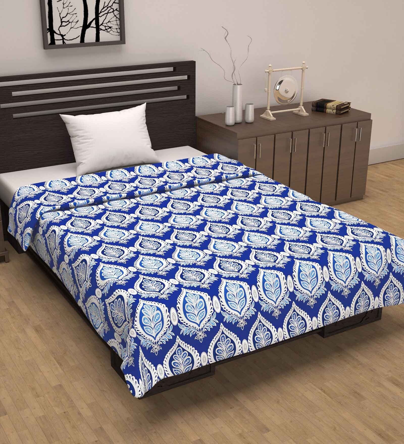 Blue Cotton Patterned 120 GSM Single Bed Dohar