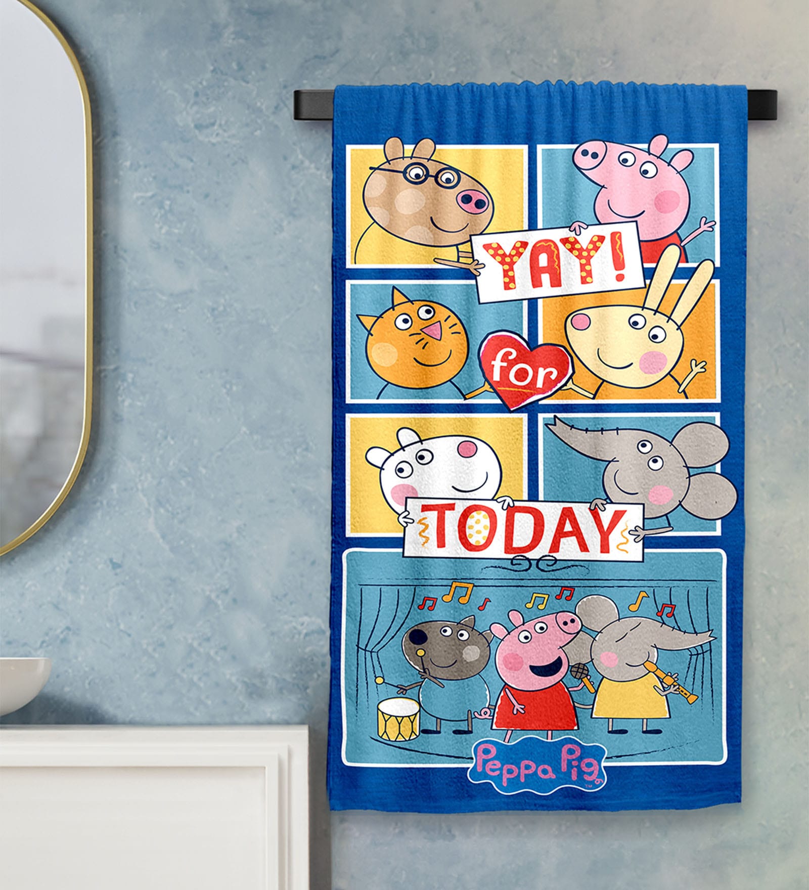 Blue Cotton Peppa Pig 400 GSM Bath Towel (1Pc)