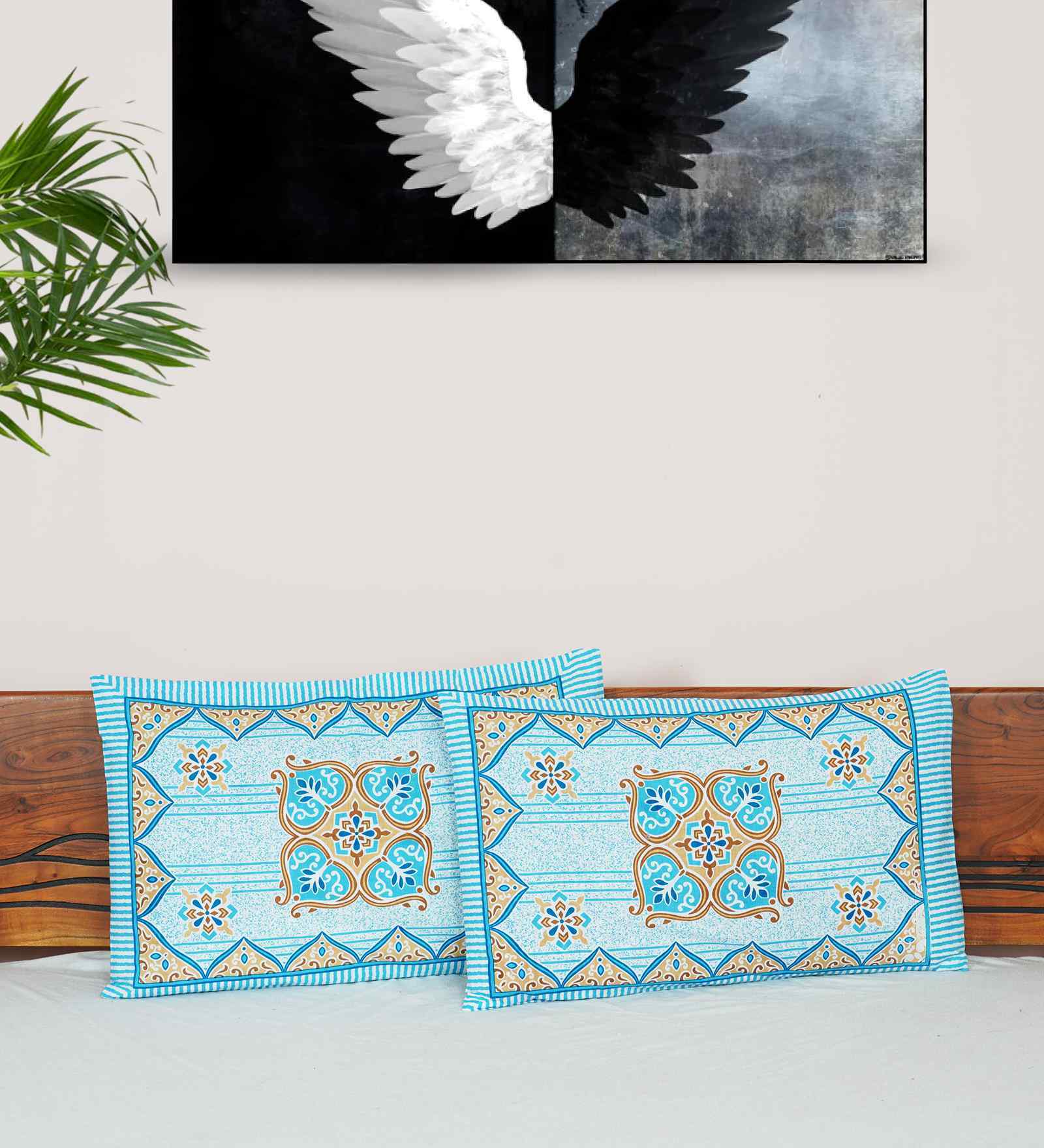 Blue Cotton Premium Quality 180 TC (17*27 Inches) Pillow Covers Set