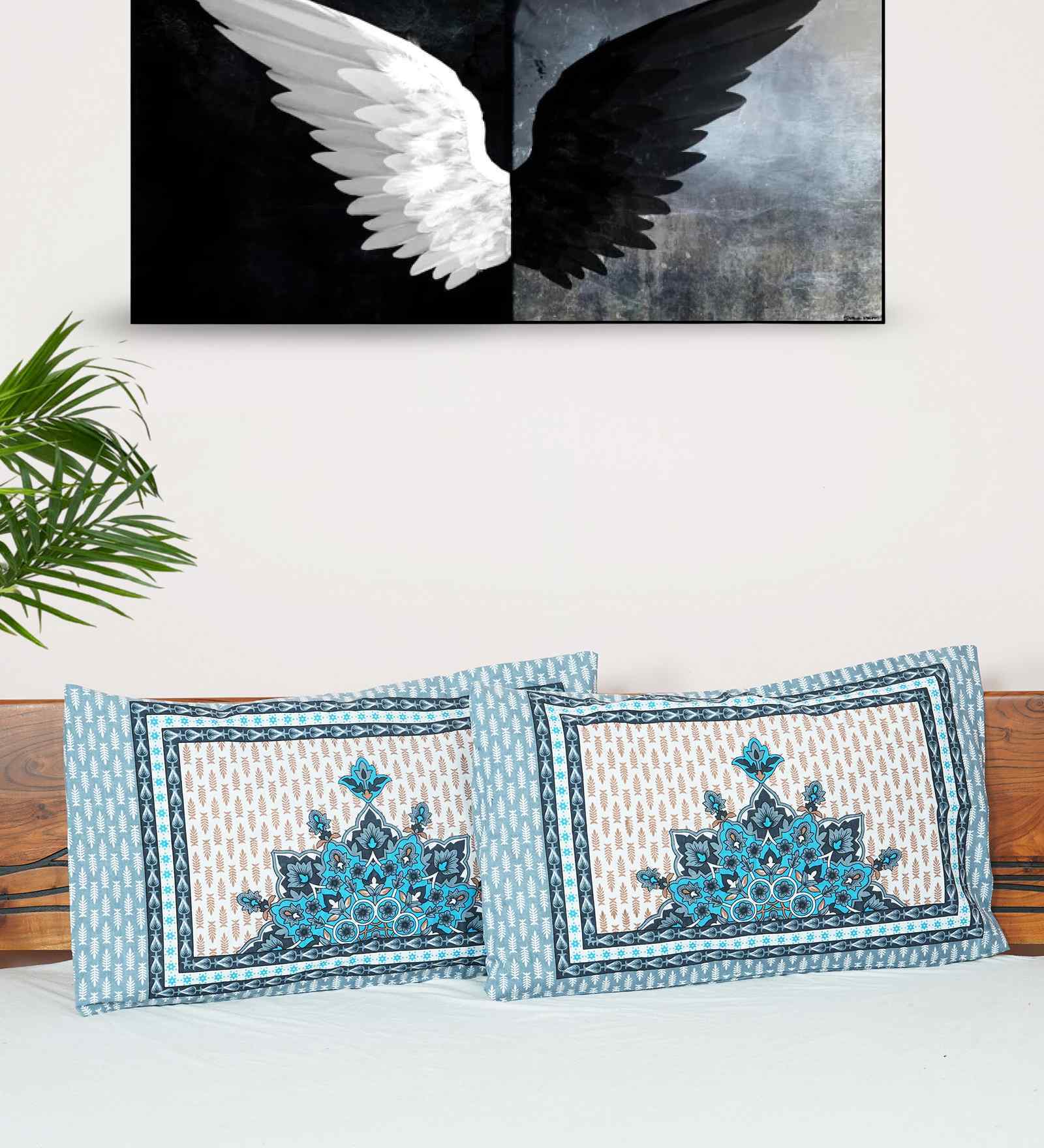 Blue Cotton Premium Quality 210 TC (18*28 Inches) Pillow Covers Set