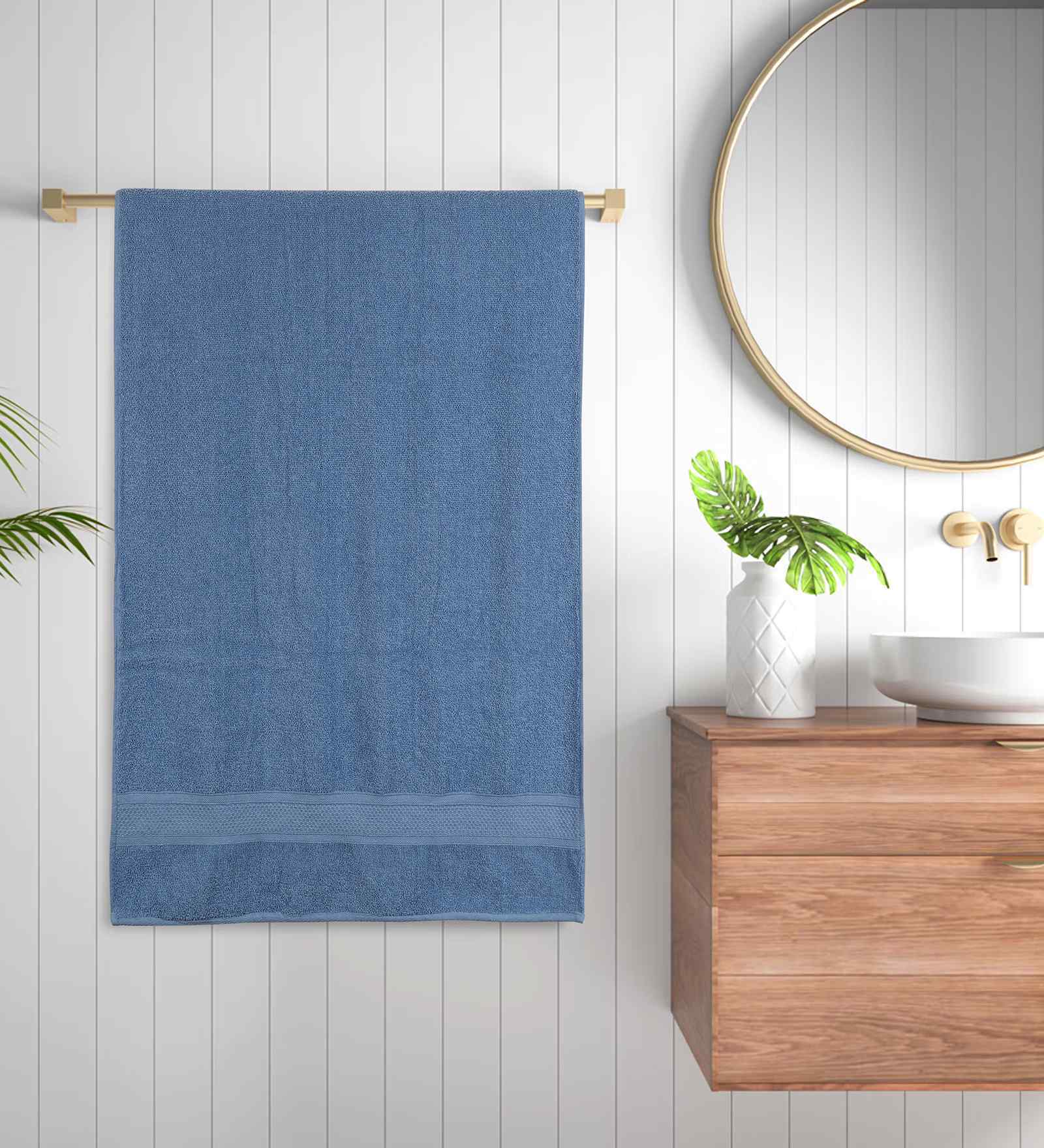 Blue Cotton Printed 300 GSM Bath Towel (1 Pc)