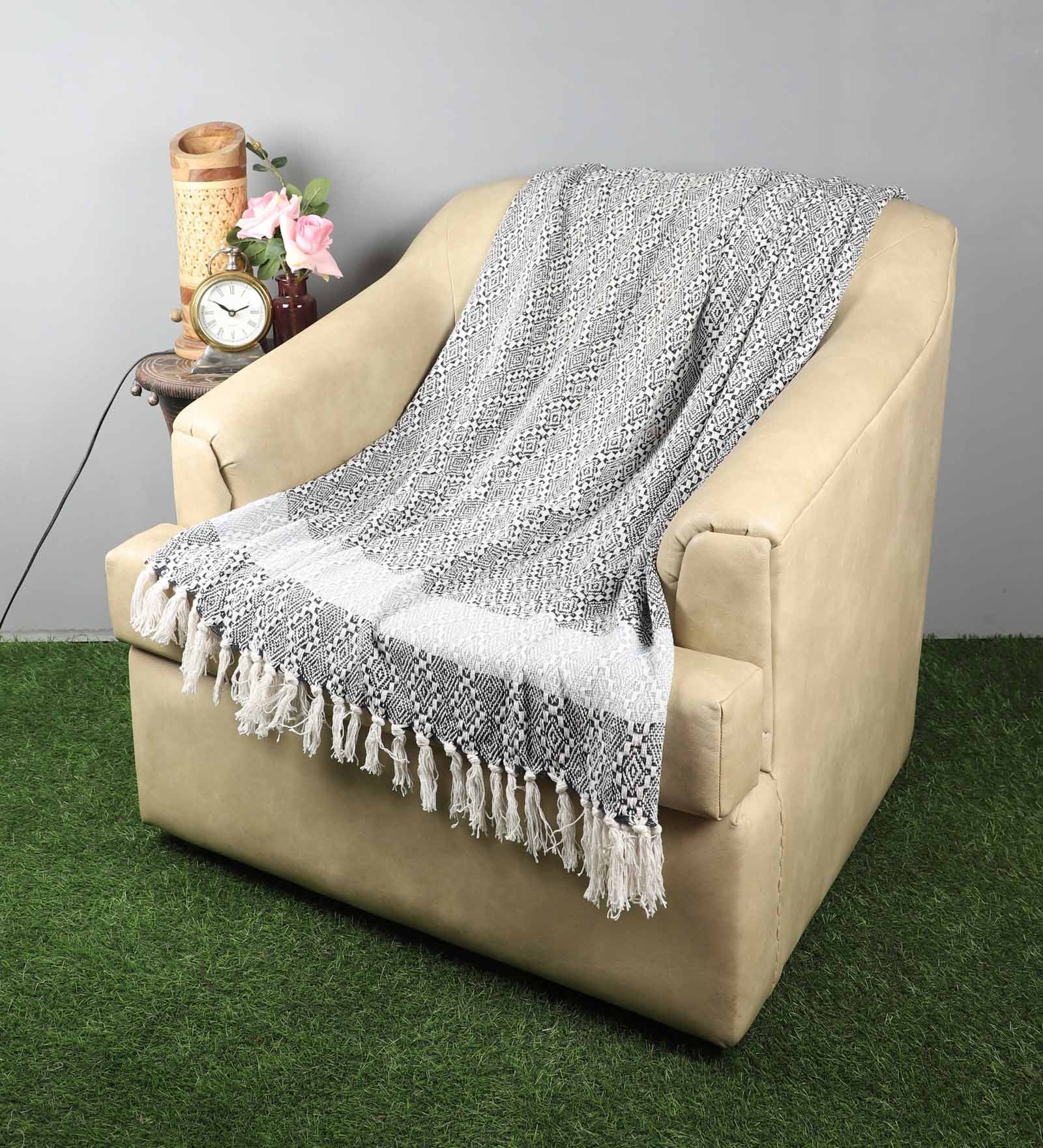 Blue Cotton Woven Pattern 68 X 52 Inch Throw