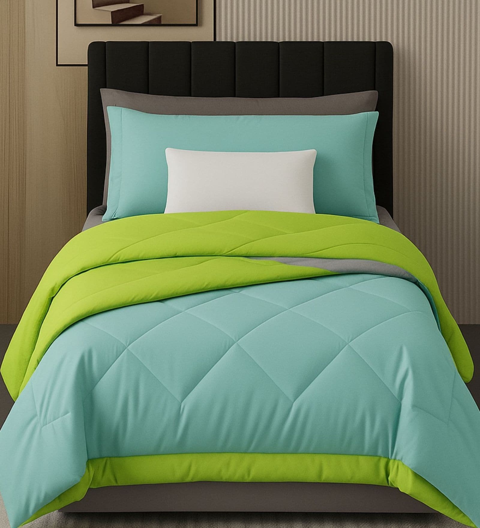 Blue Cotton 210TC Solid Plain All Weather Single 150GSM Reversible Comforter