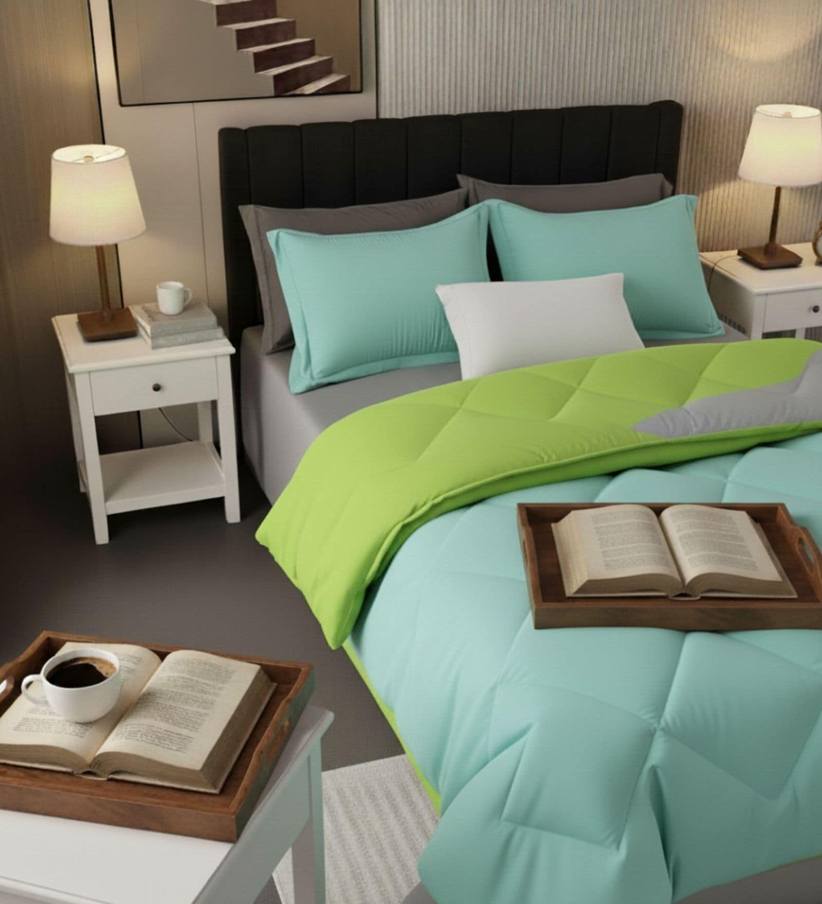 Blue Cotton 210TC Solid Plain Heavy Winter Double 400GSM Reversible Comforter