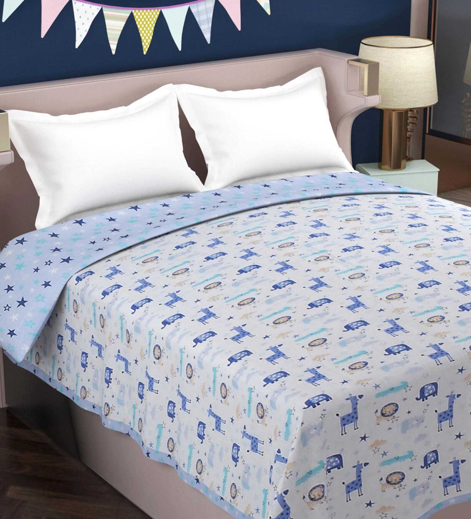 Blue Abstract Cotton 80 GSM Double Bed Reversible Dohar