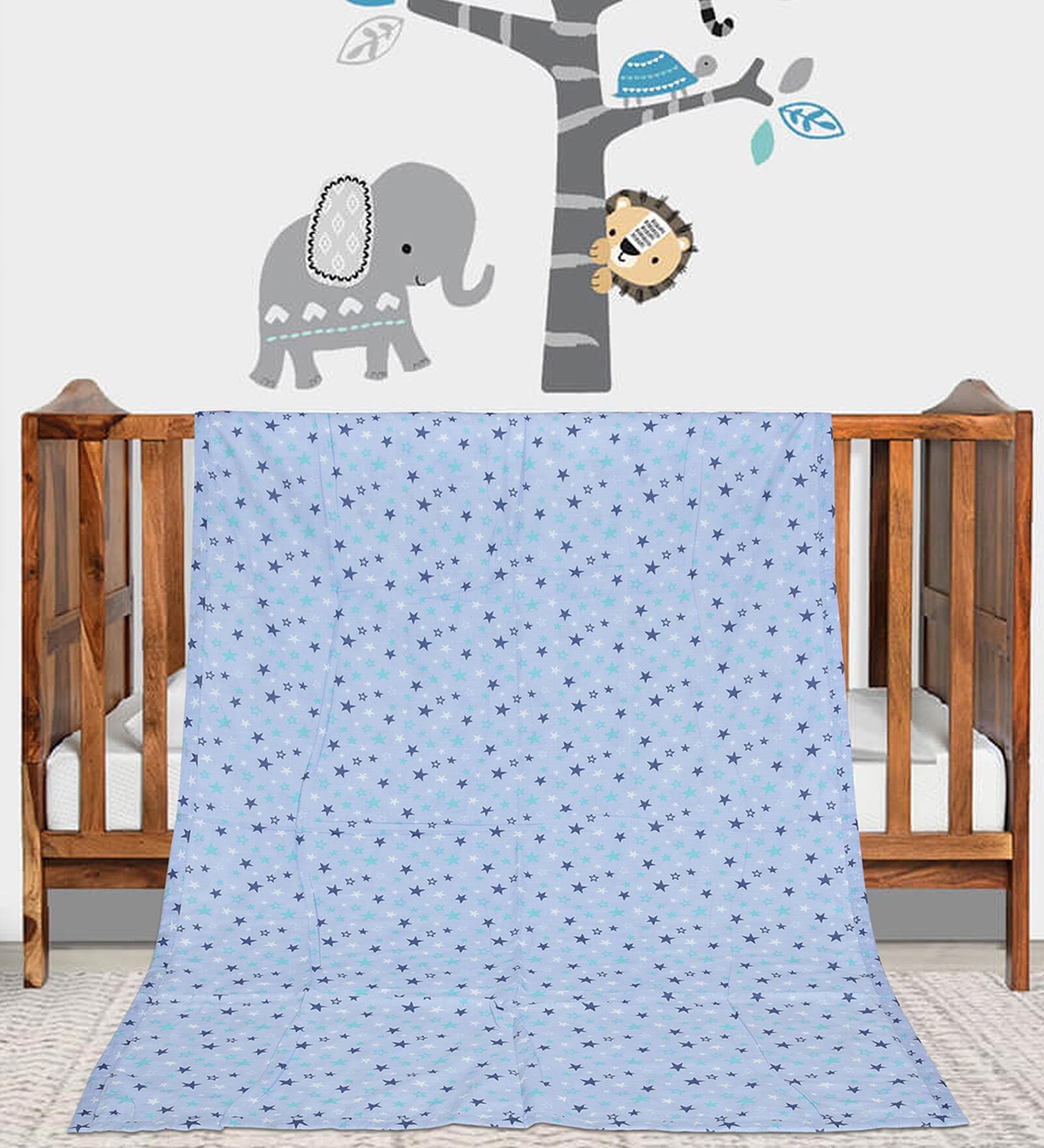 Blue Cotton Reversible Anti Fungal Pack of 1 Crib Size Kids Dohar