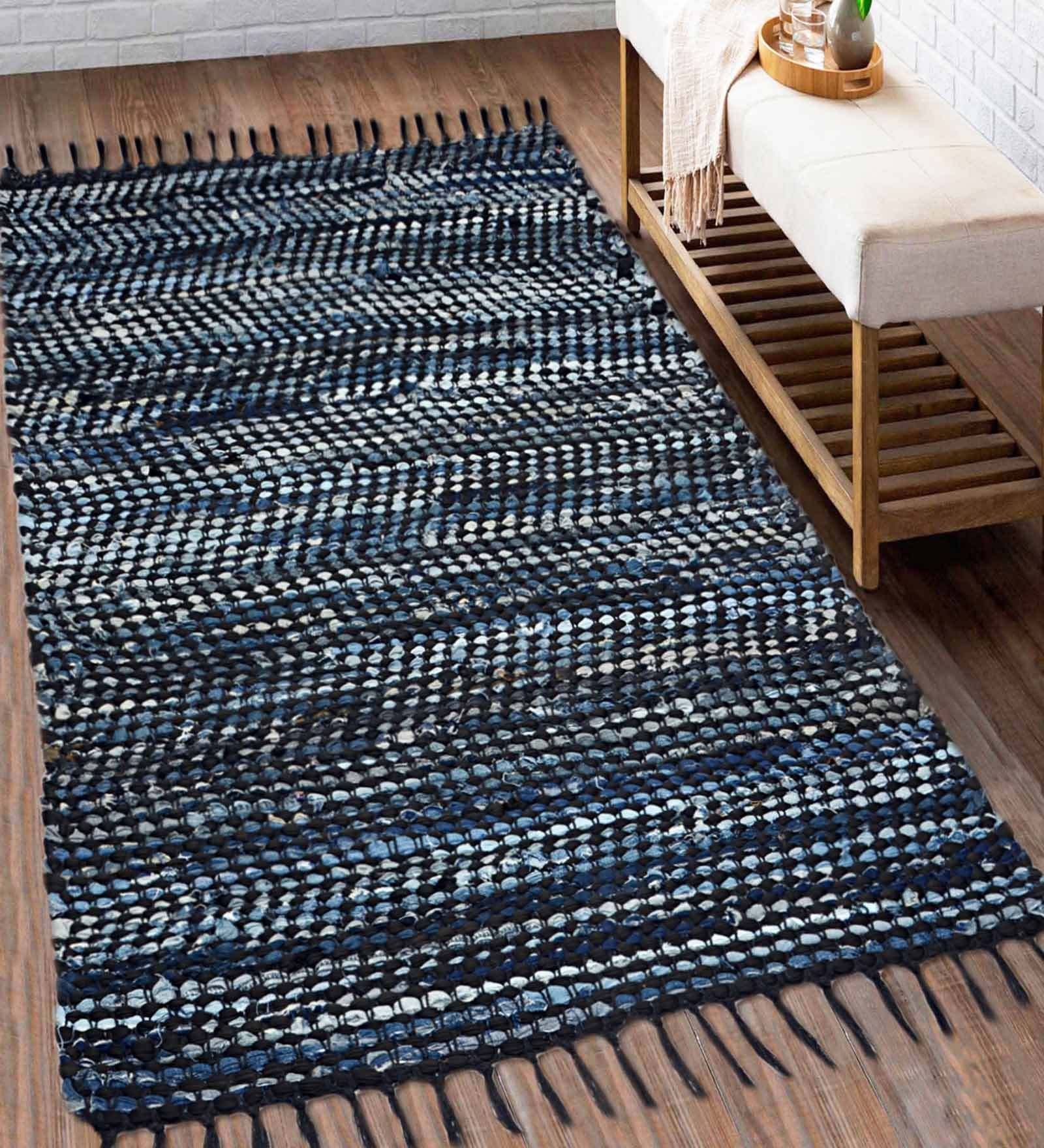 Buy Blue Cotton Machine Made 3 X 5 Feet Dhurrie By Saral Home at 55