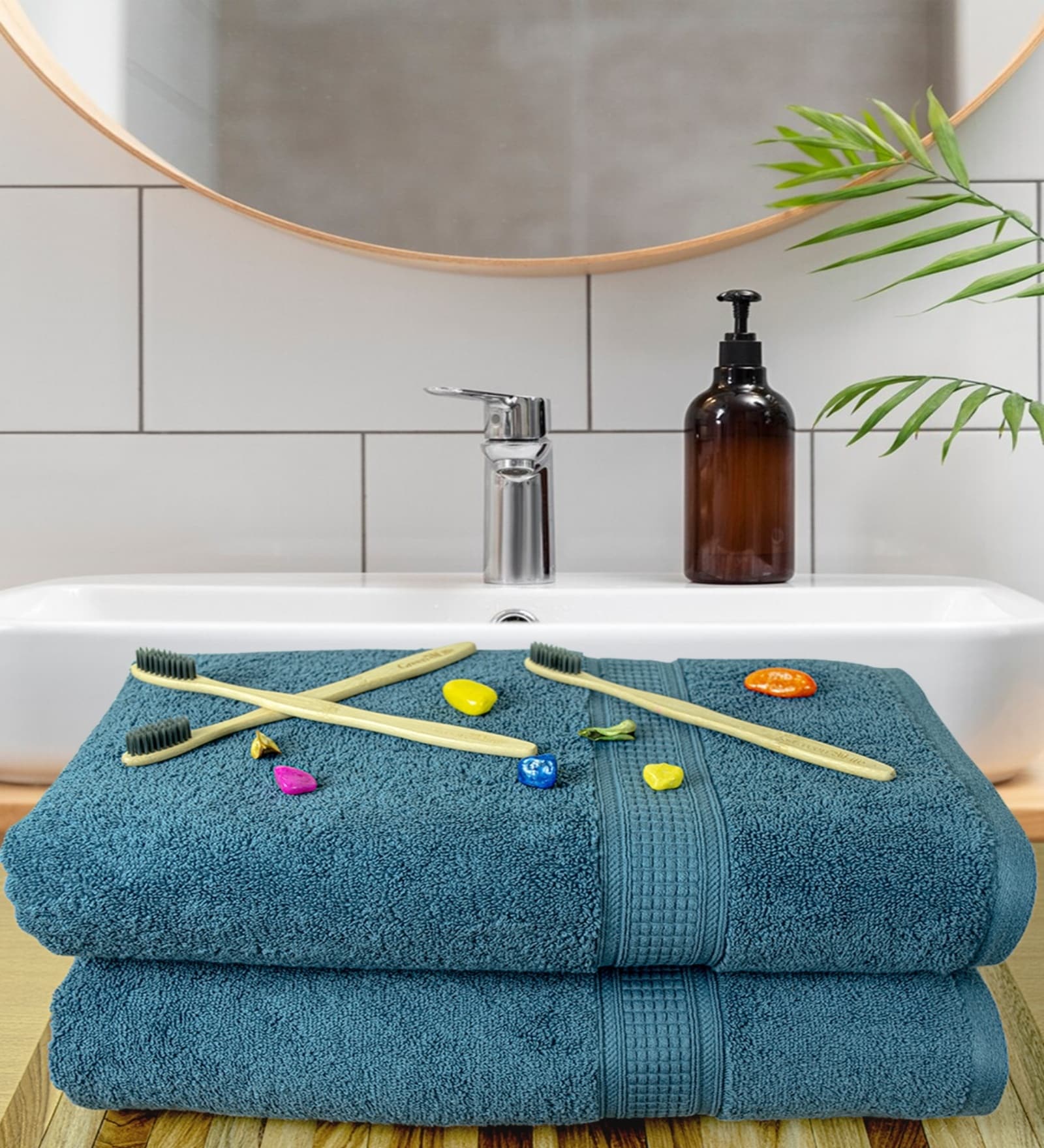 Blue Cotton Solid  500 GSM Bath Towels Pack of 2