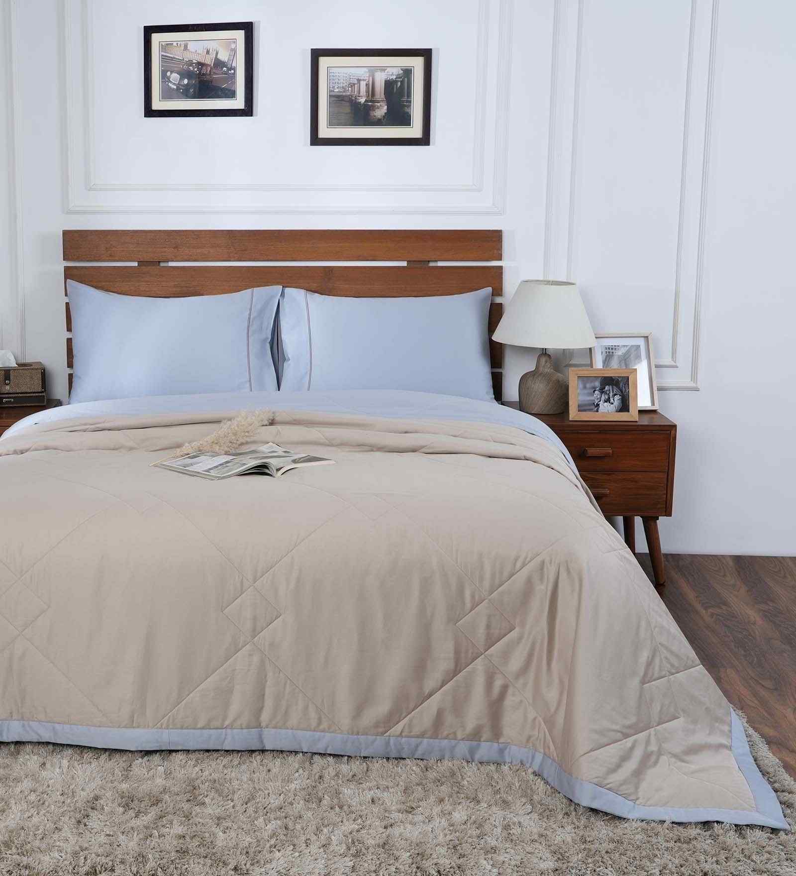 Blue Cotton Solid 120 GSM Double Bed Quilt