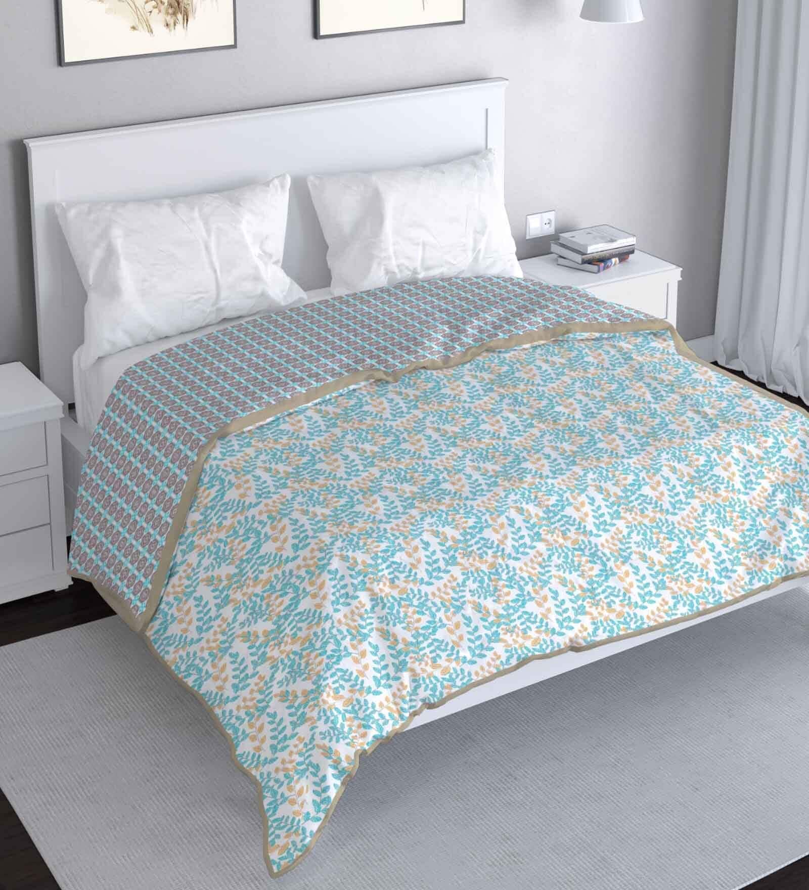 Blue Cotton Abstract 120 GSM Reversible Double Bed Dohar