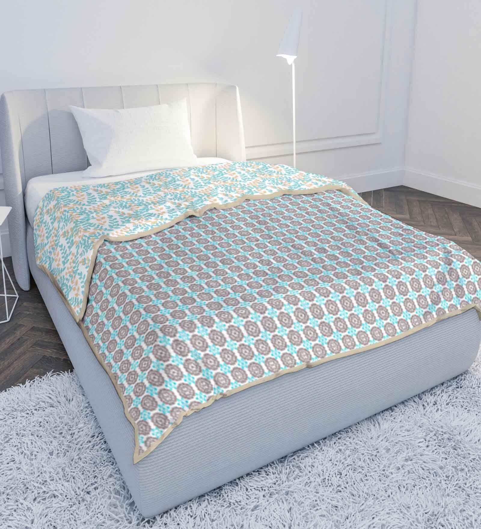 Blue Cotton Abstract 120 GSM Reversible Single Bed Dohar