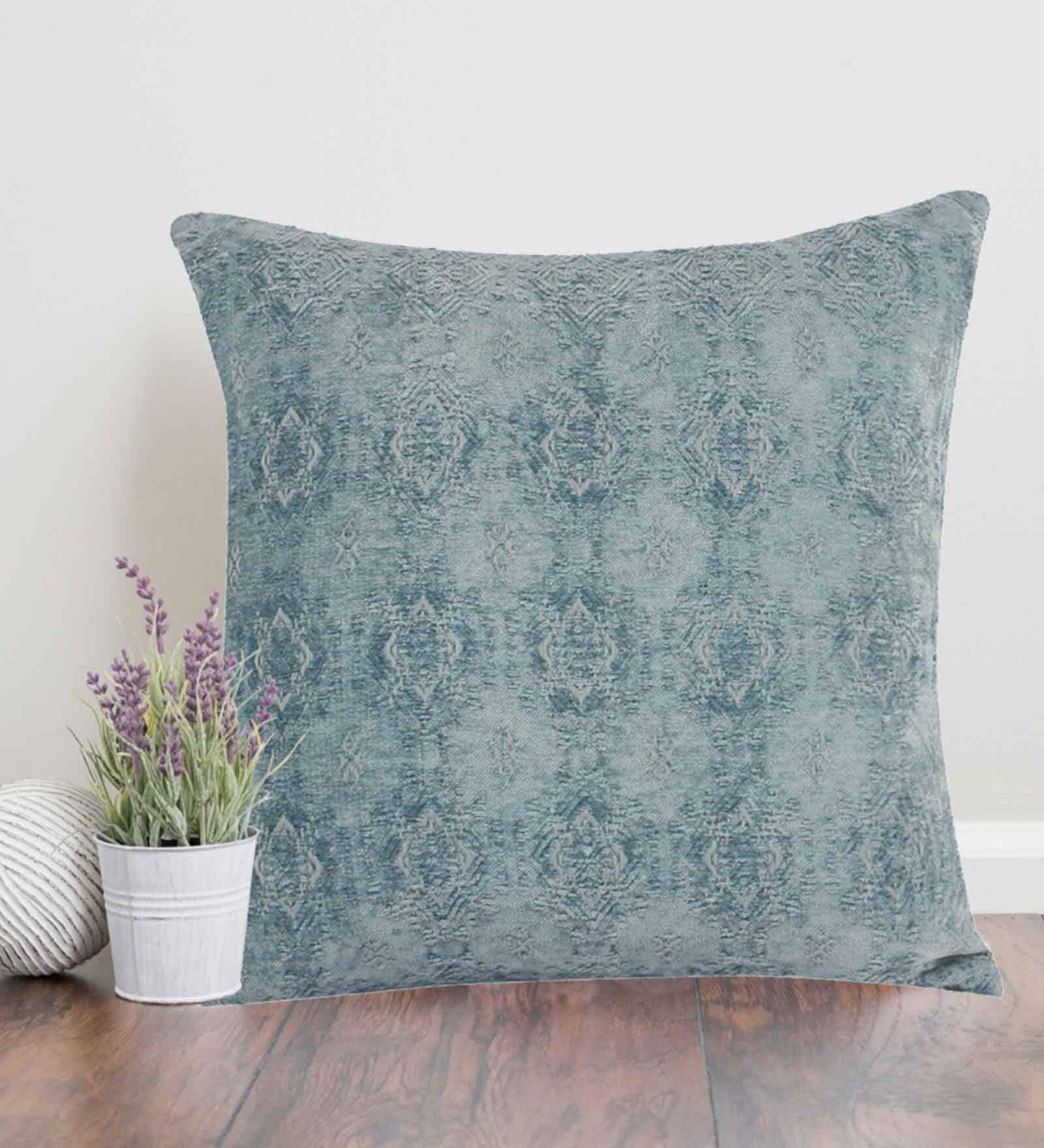 Blue Traditional Ethnic Cotton 16 x 16 Inch Cushion Cover