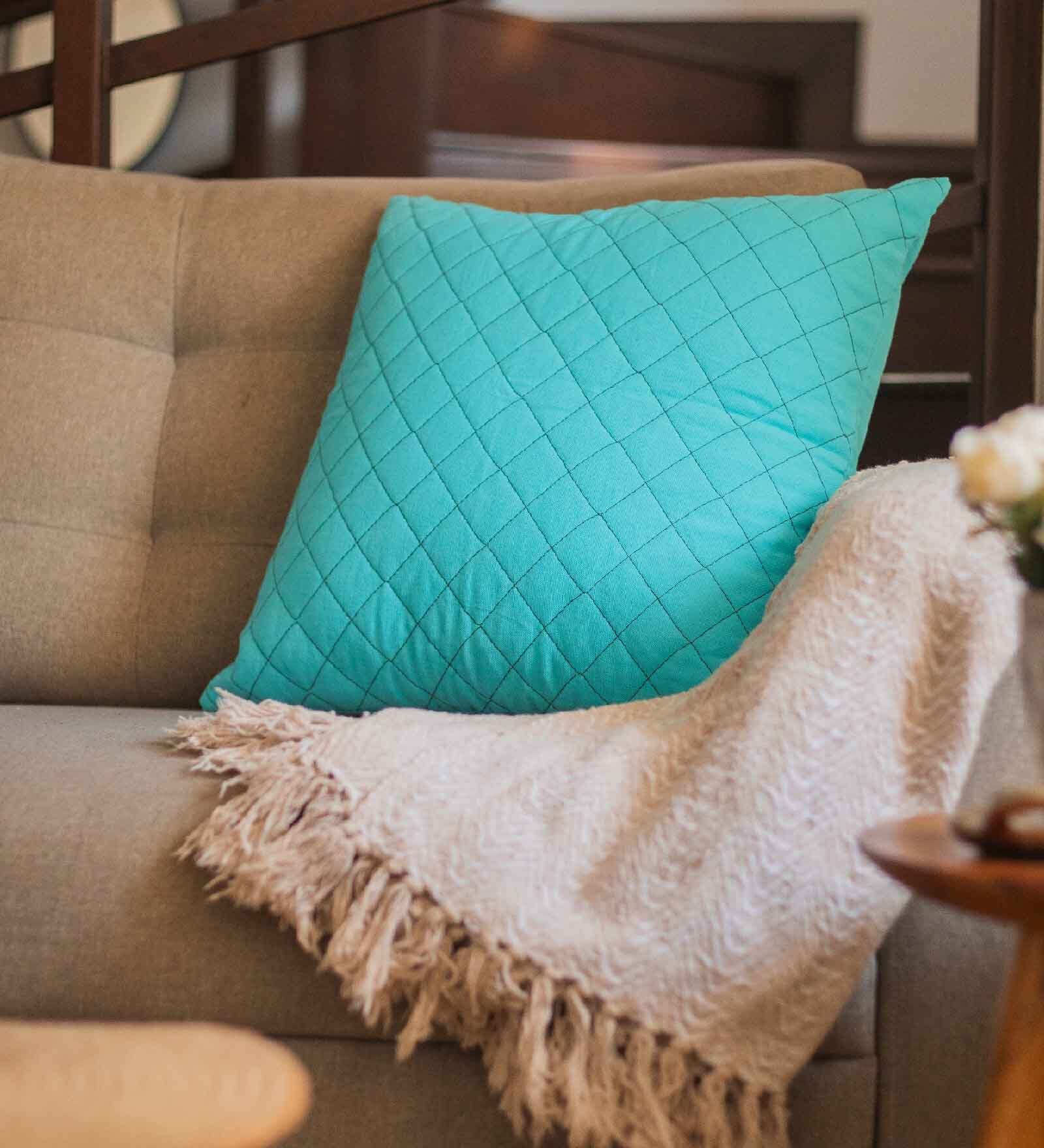 Blue Cotton Solid 18x18 inches Cushion Covers (Pack of 2)