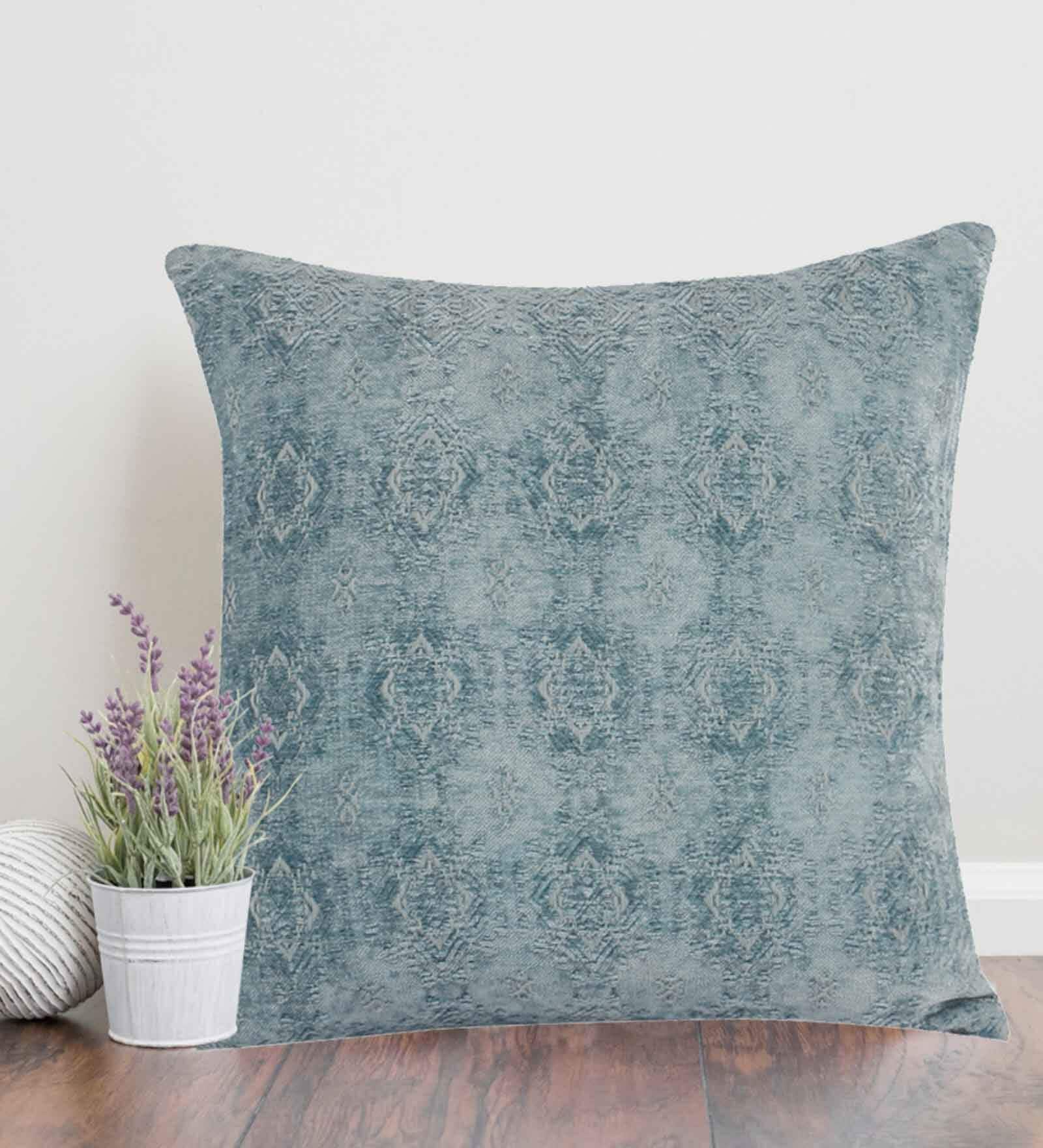 Blue Traditional Ethnic Cotton 20 x 20 Inch Cushion Cover