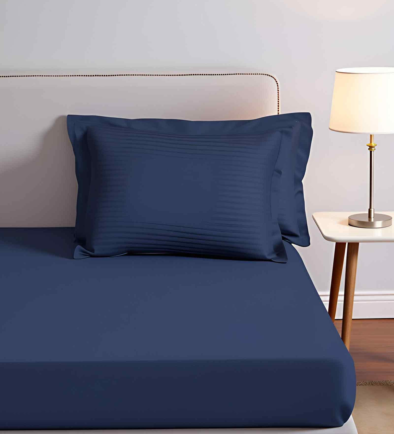 Blue Cotton Solid 28x18 inches Pillow Cover Set of 2