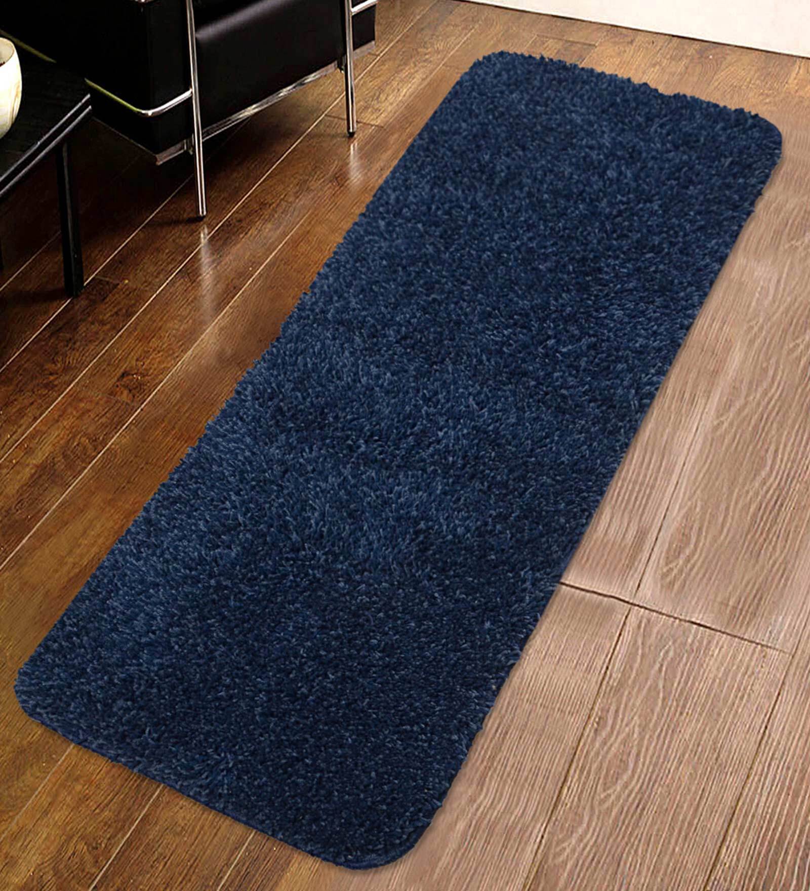 Blue Cotton 47 x 18 Inches Machine Made Floor Runner