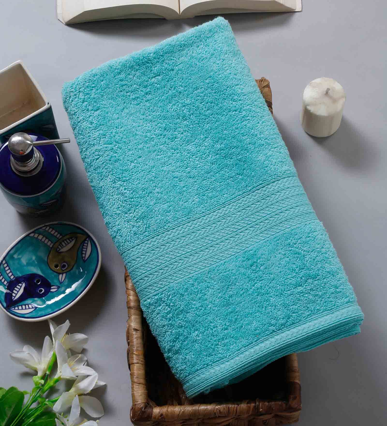 Buy Blue Solid 450 GSM Cotton Bath Towel by Naksh at 40 OFF by Naksh Pepperfry
