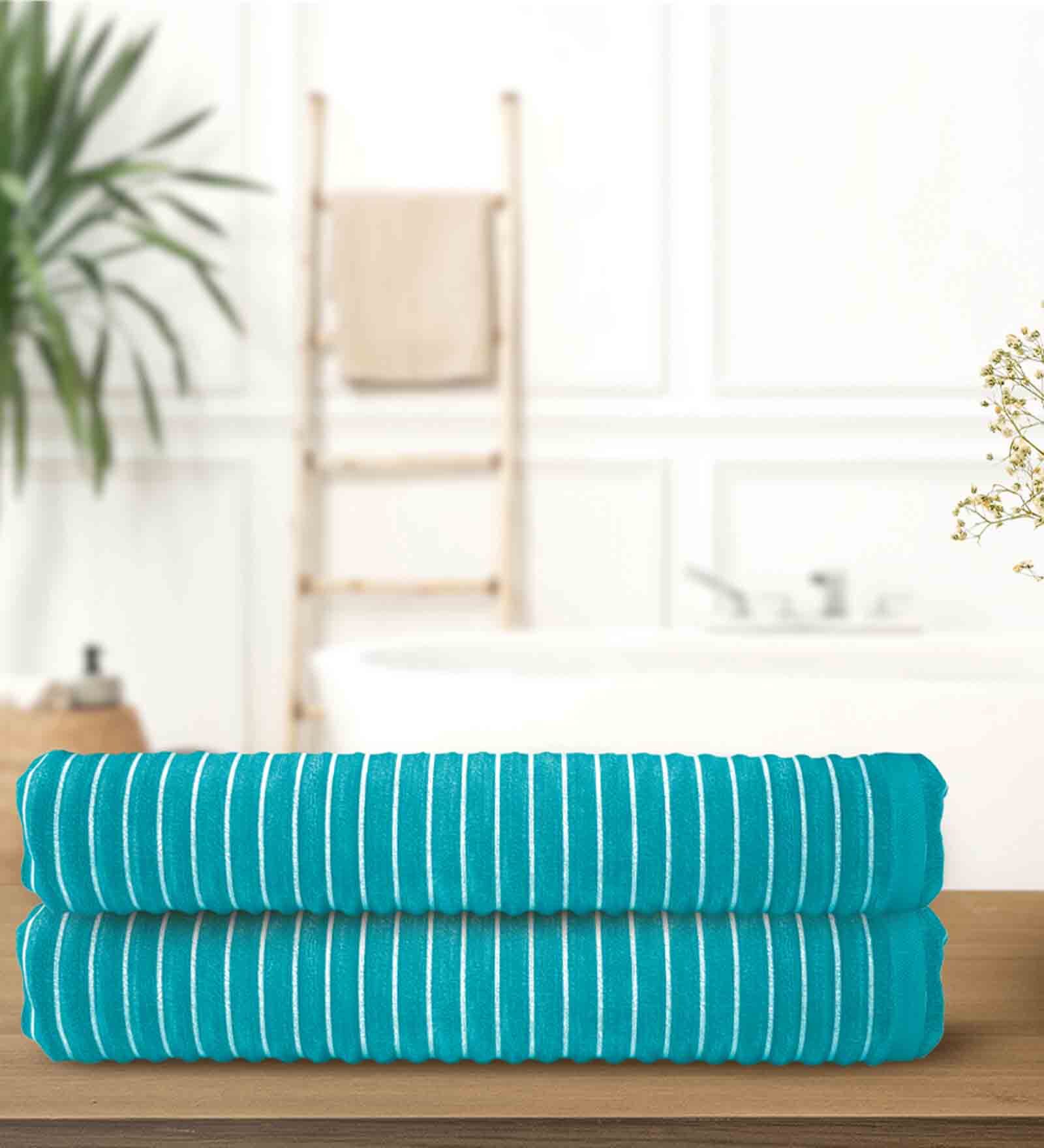 Buy Blue Patterned 500 GSM Cotton Bath Towels (Set of 2) by Sleepyhead