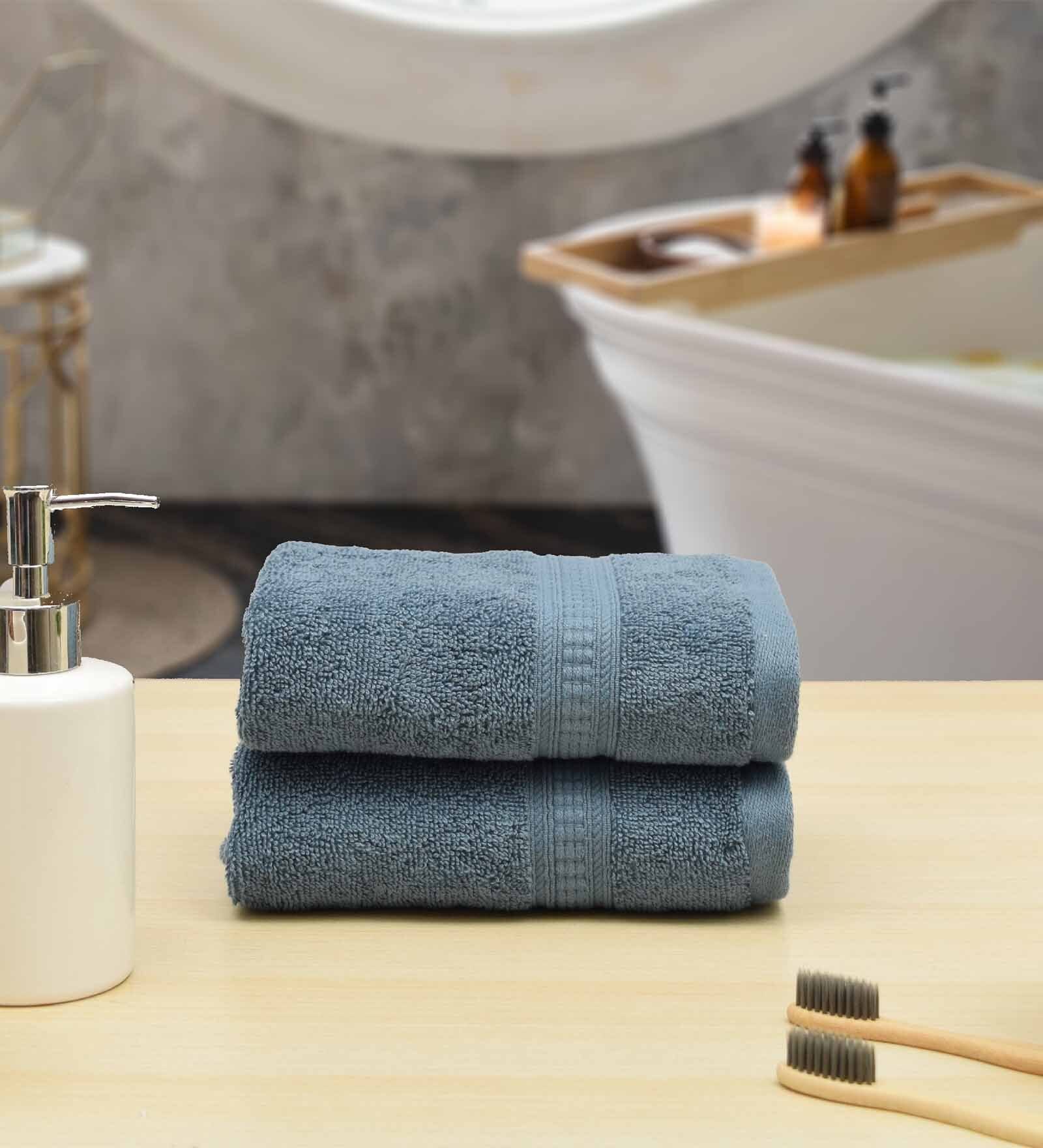 Blue Solid 550 GSM Cotton Hand Towels (Set of 2)