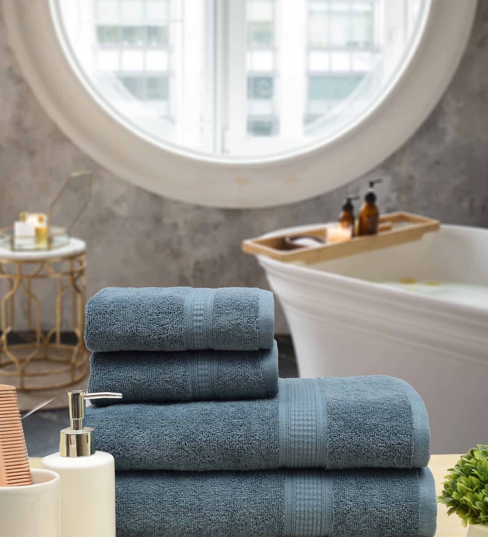 Blue Solid 550 GSM Cotton Towel Sets (Set of 4)