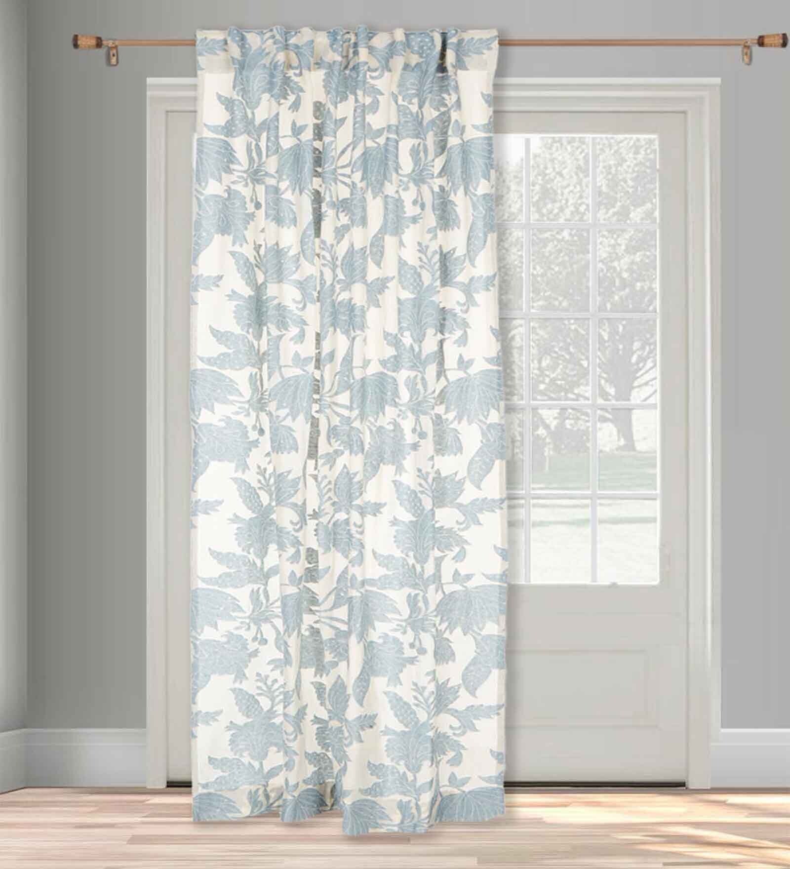Blue Cotton Solid 7ft Semisheer Rod Pocket Door Curtain (1 Pc)