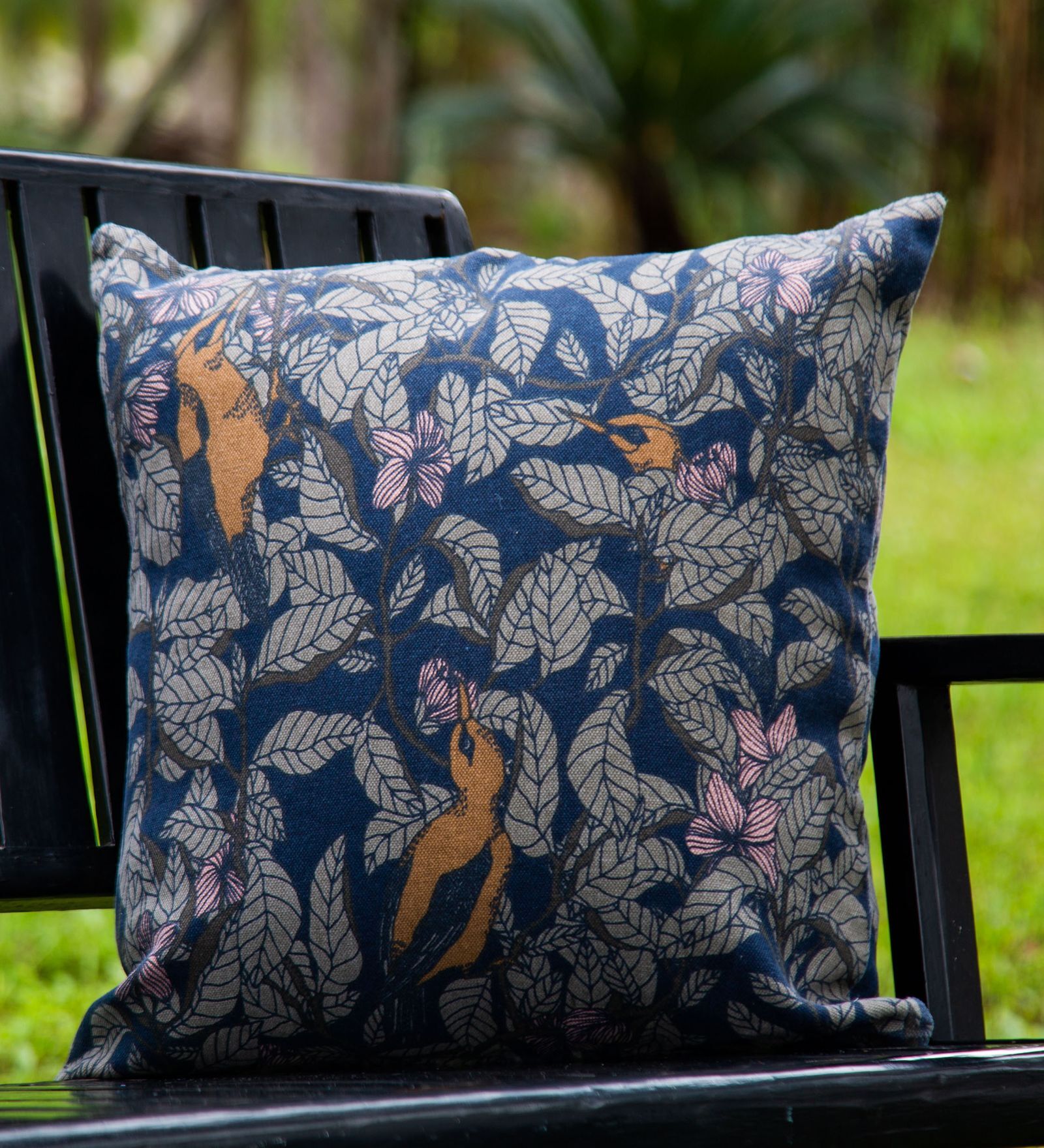 Blue Cotton Floral 20x20 Inches Cushion Cover