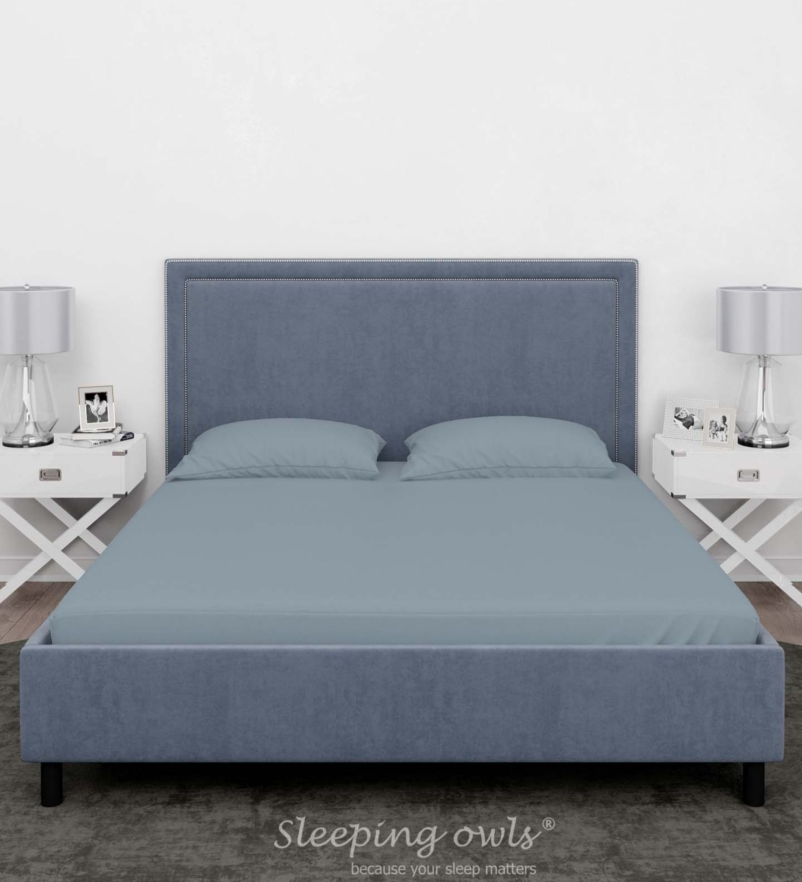 Blue Cotton Solid Finest 300TC Plain Super King Bedsheet with 2 Pillow Covers