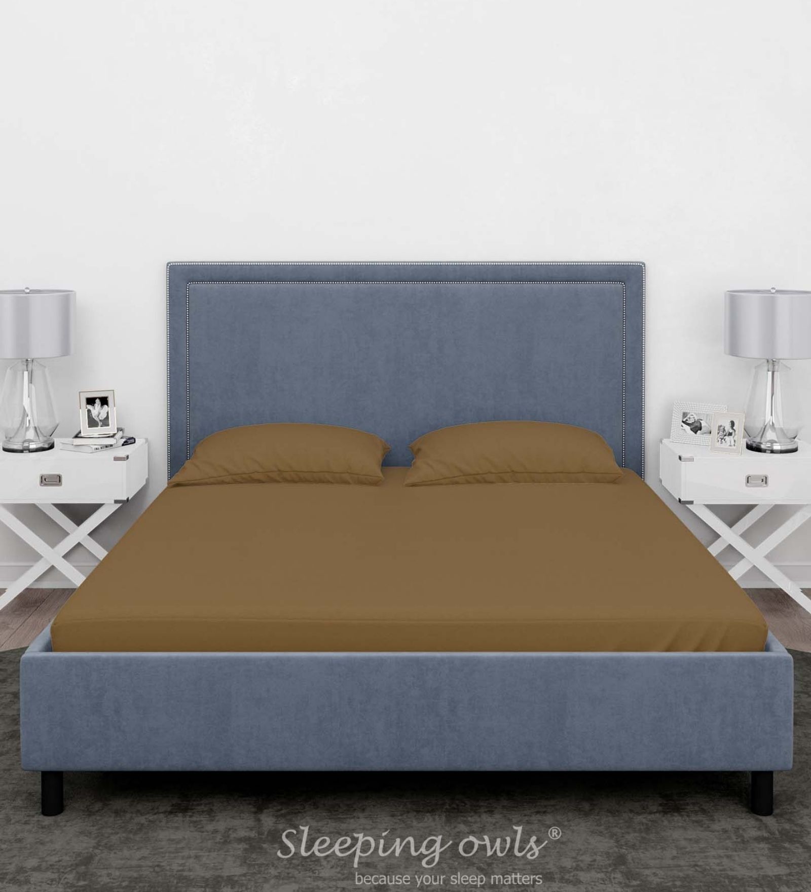 Brown Cotton Solid Finest 300TC Plain Super King Bedsheet with 2 Pillow Covers