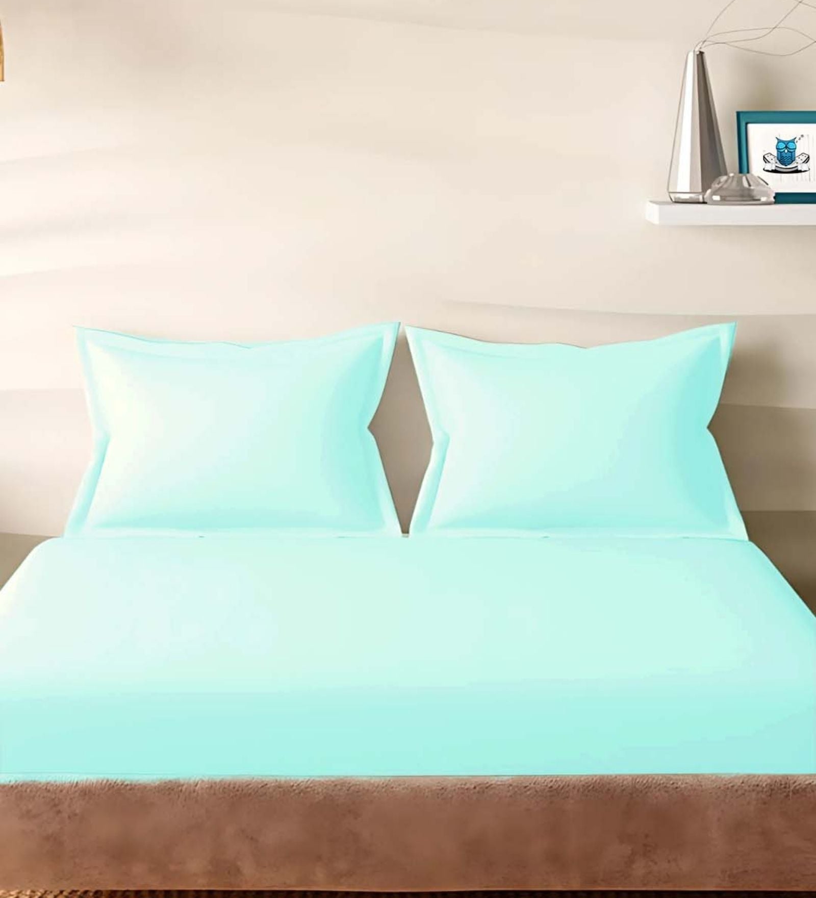 Blue Cotton Solid 210TC Plain Set of 2 Pillow Covers