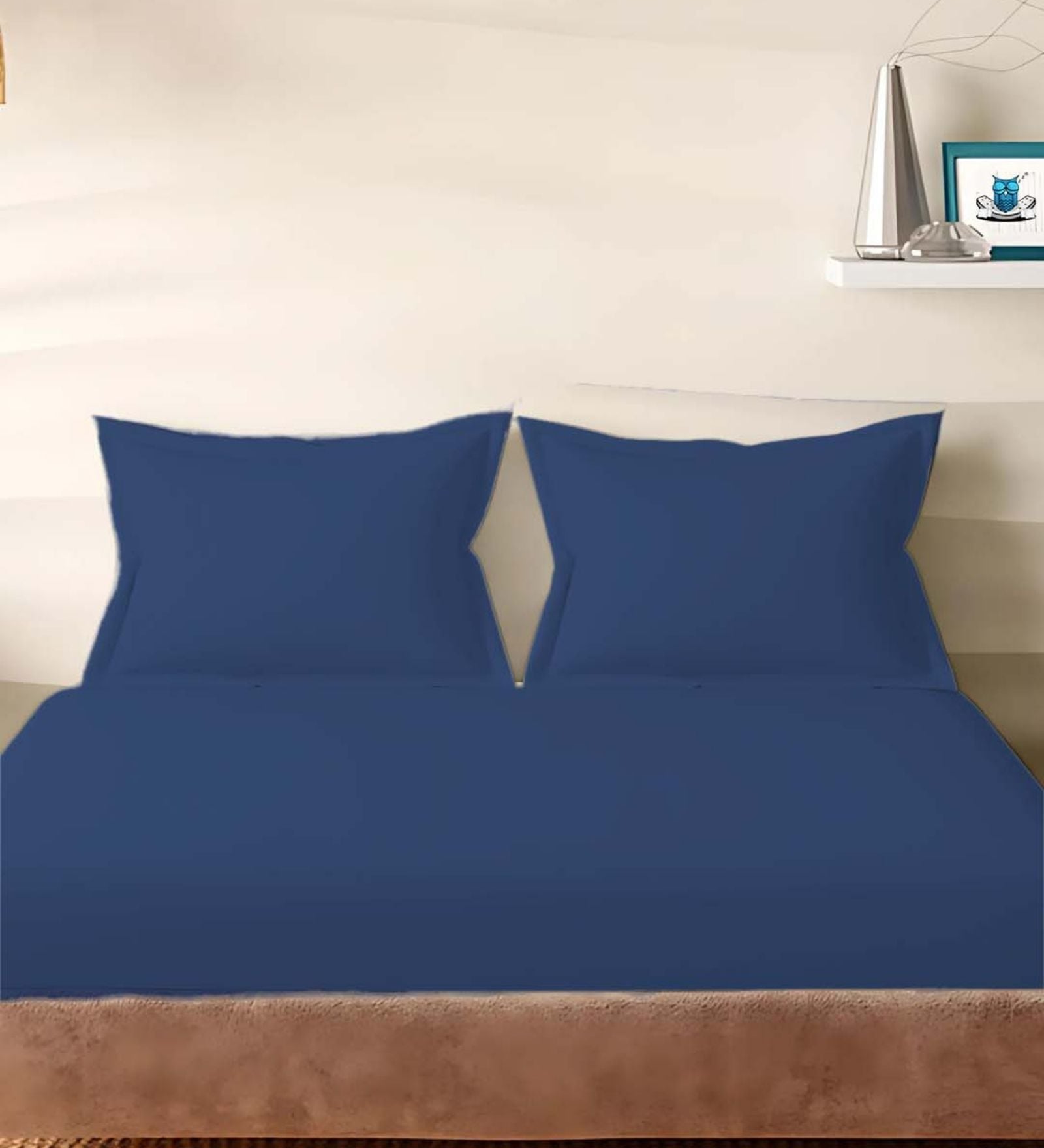 Blue Cotton Solid 210TC Plain Set of 2 Pillow Covers