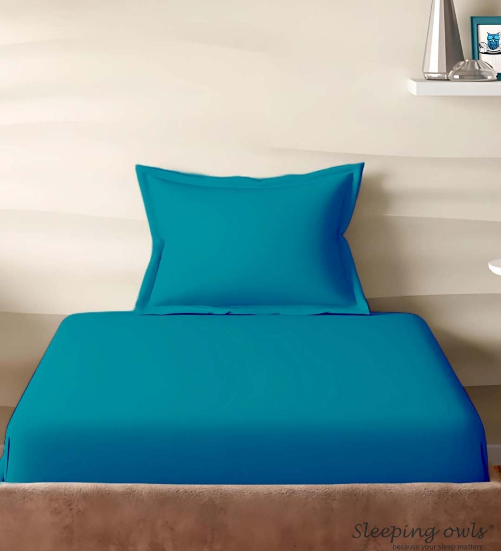 Blue Cotton Solid 210TC Plain Single Bedsheet with 1 Pillow Cover