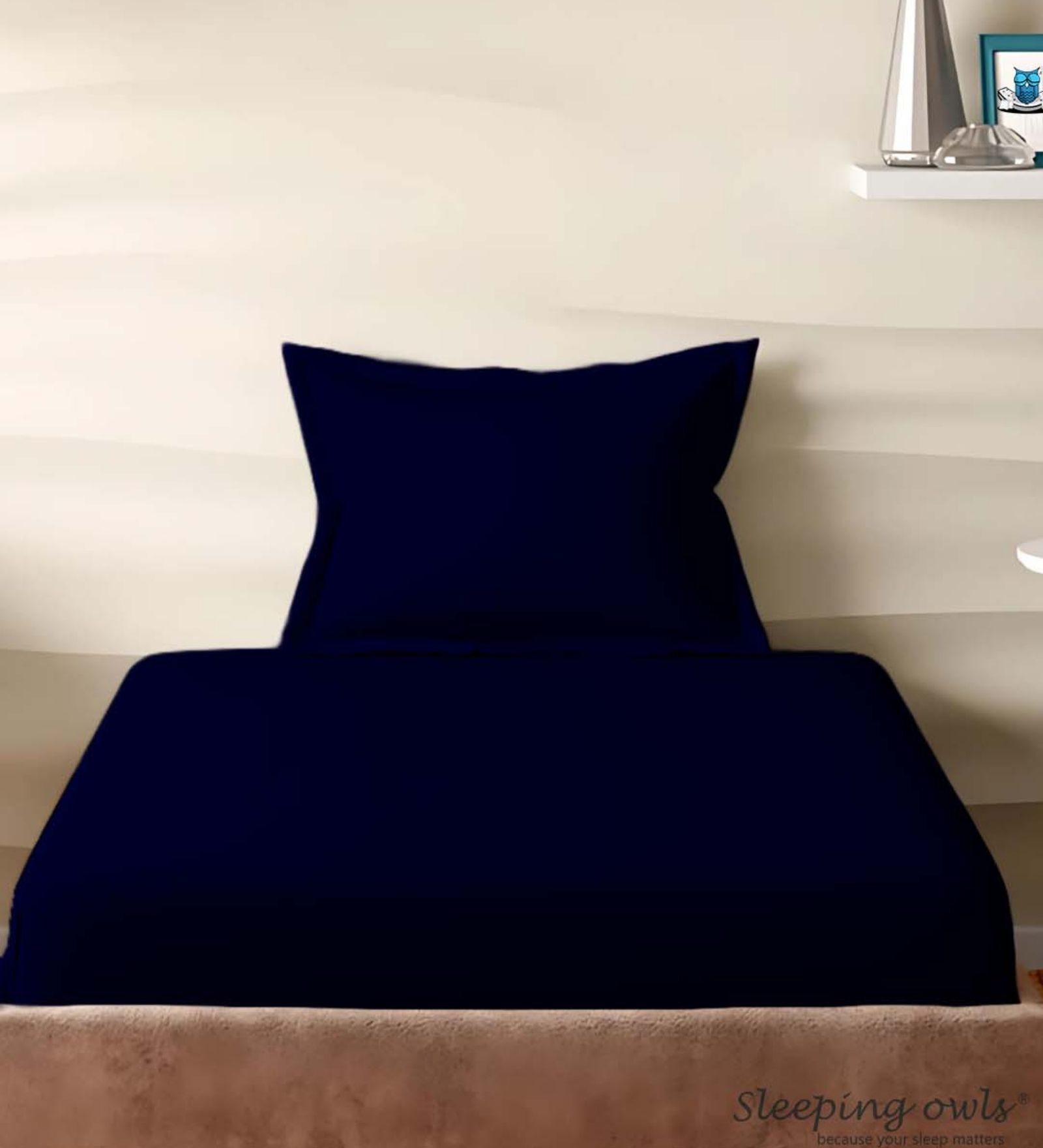 Blue Cotton Solid 210TC Plain Single Bedsheet with 1 Pillow Cover