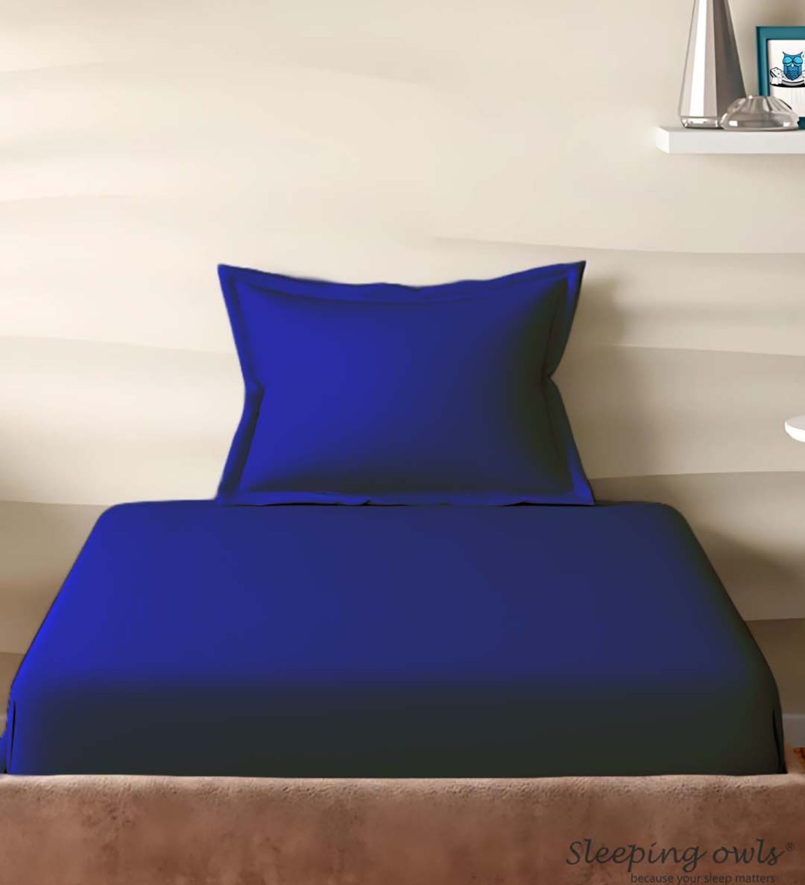 Blue Cotton Solid 210TC Plain Single Bedsheet with 1 Pillow Cover