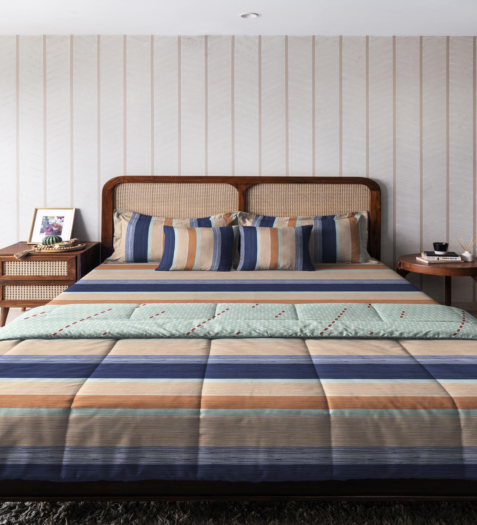 Blue Cotton Stripe 150 GSM Double Bed Comforter