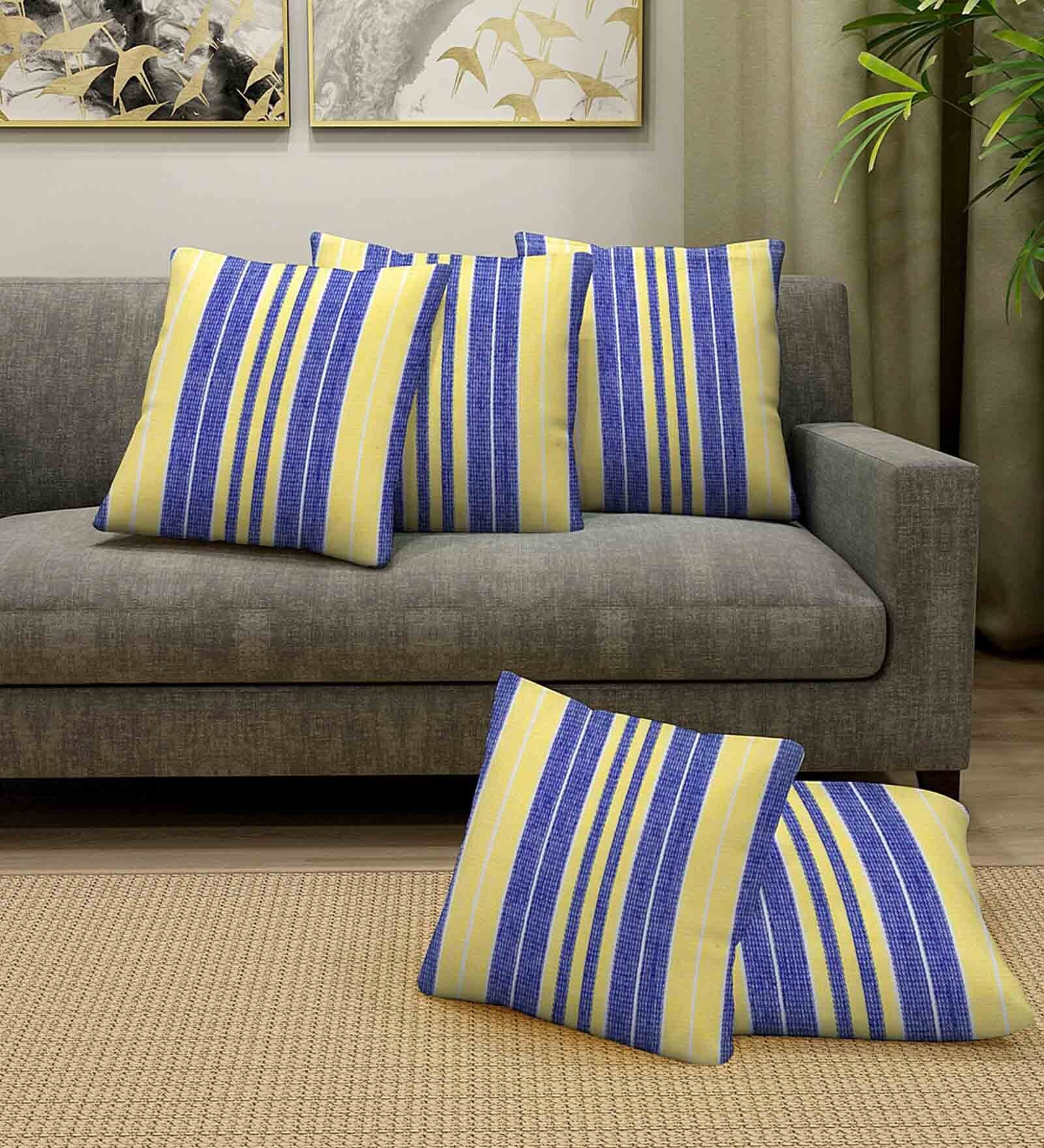 Blue Cotton Striped 14 x 14 inch Set of 5 Cushion Covers