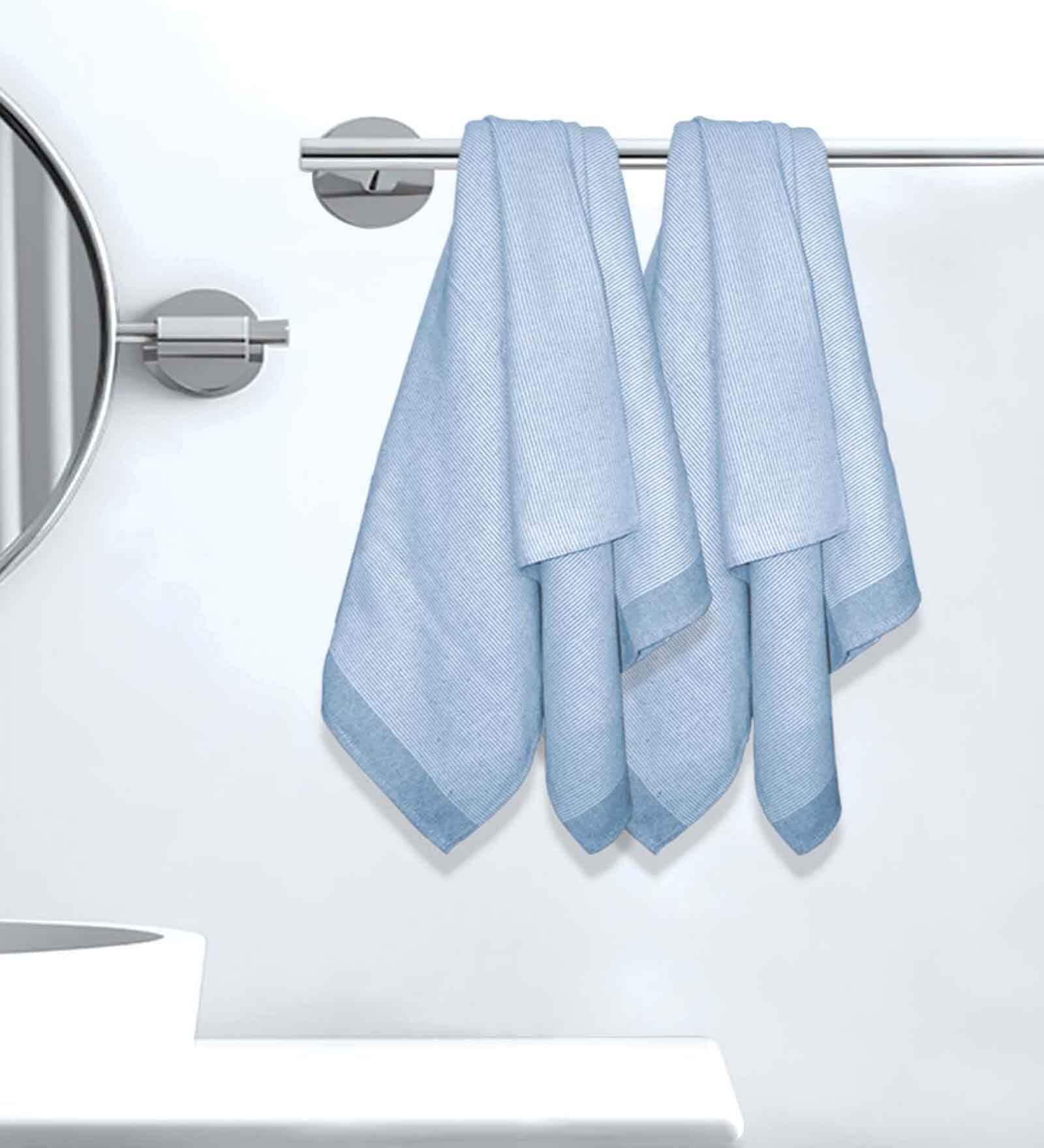 Blue Cotton Striped 220 GSM Bath Towels 2 Pc