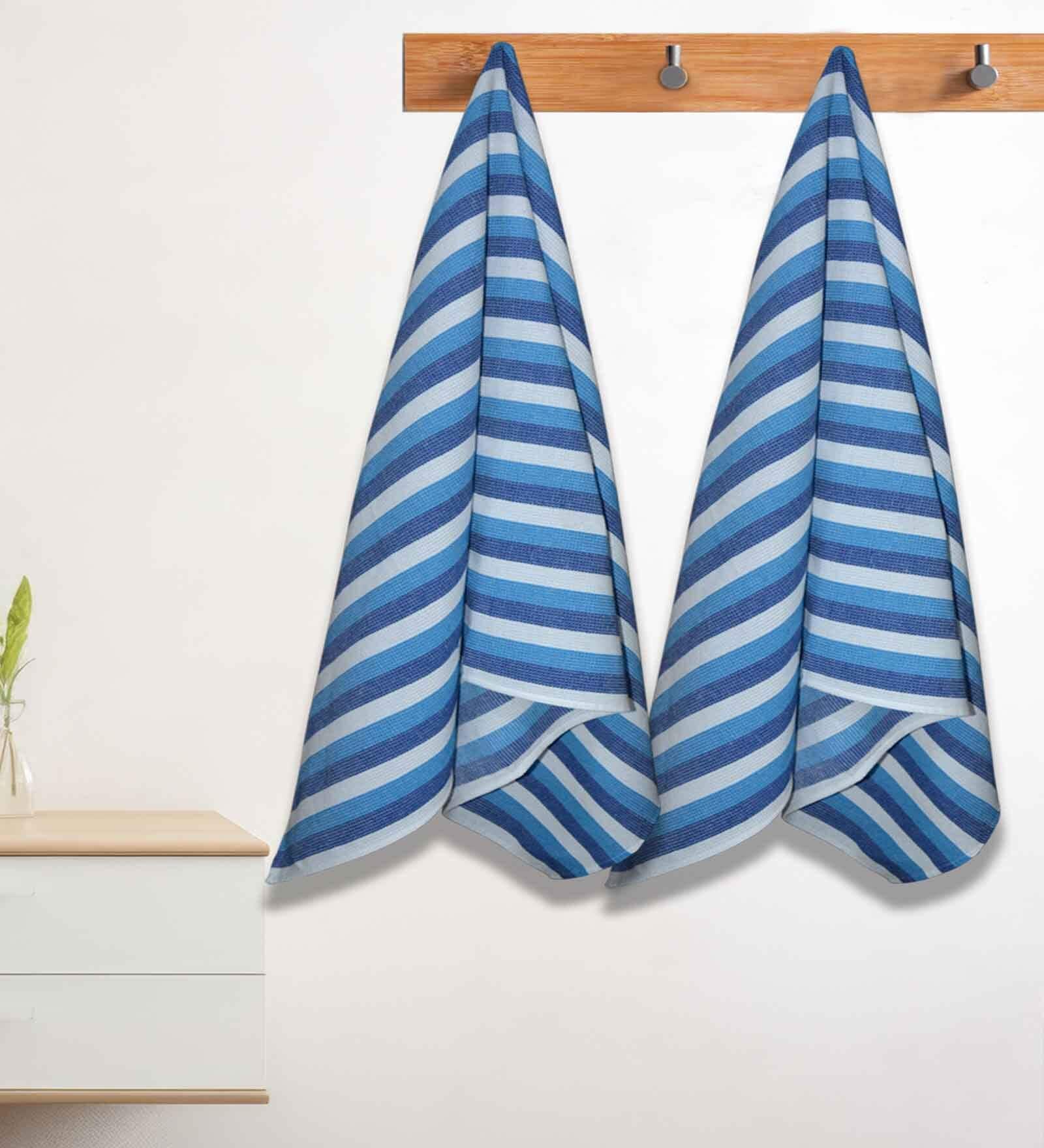 Blue Cotton Striped 220 GSM Bath Towels 2 Pc