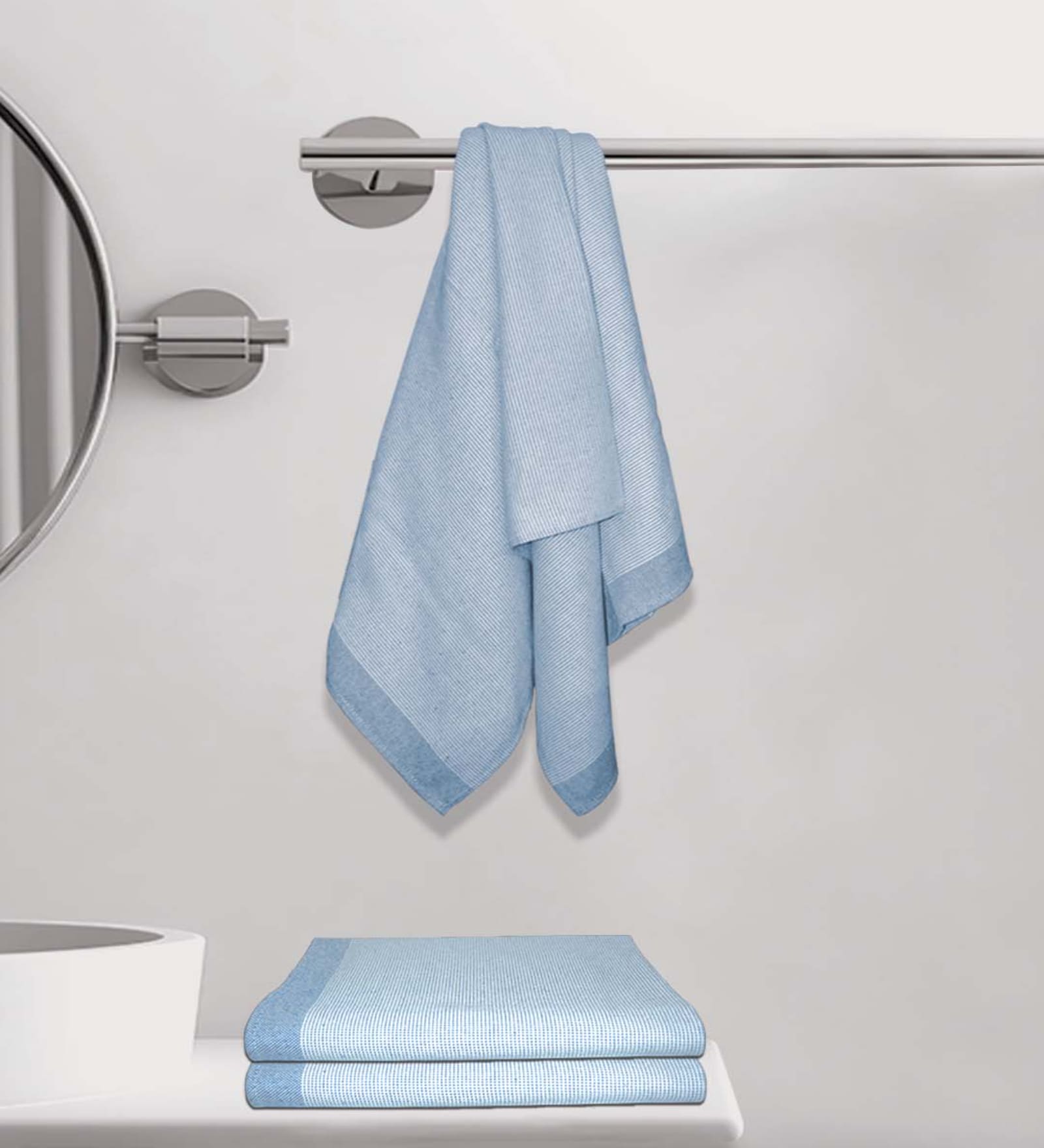Blue Cotton Striped 220 GSM Bath Towels 3 Pc