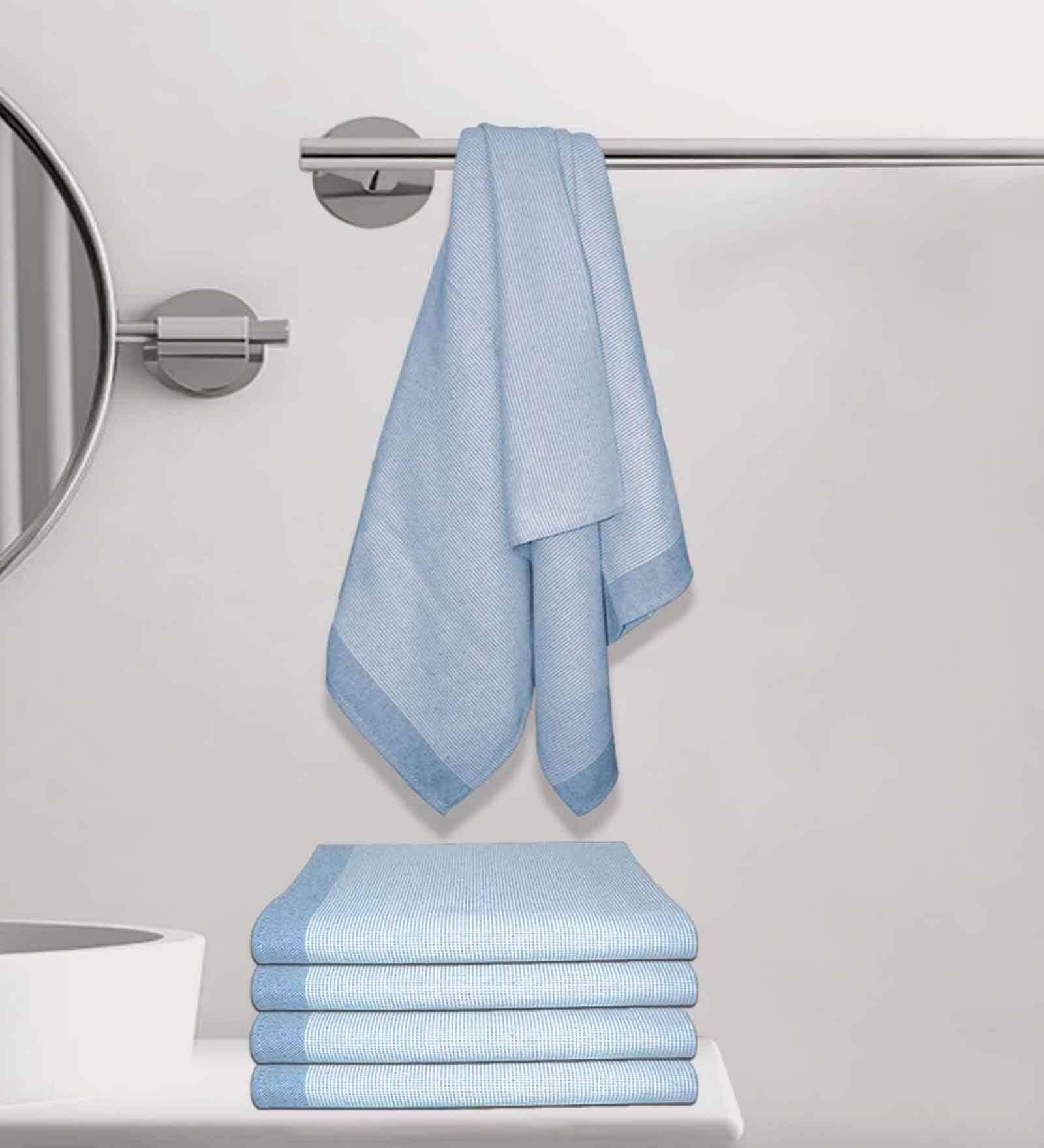 Blue Cotton Striped 220 GSM Bath Towels 4 Pc